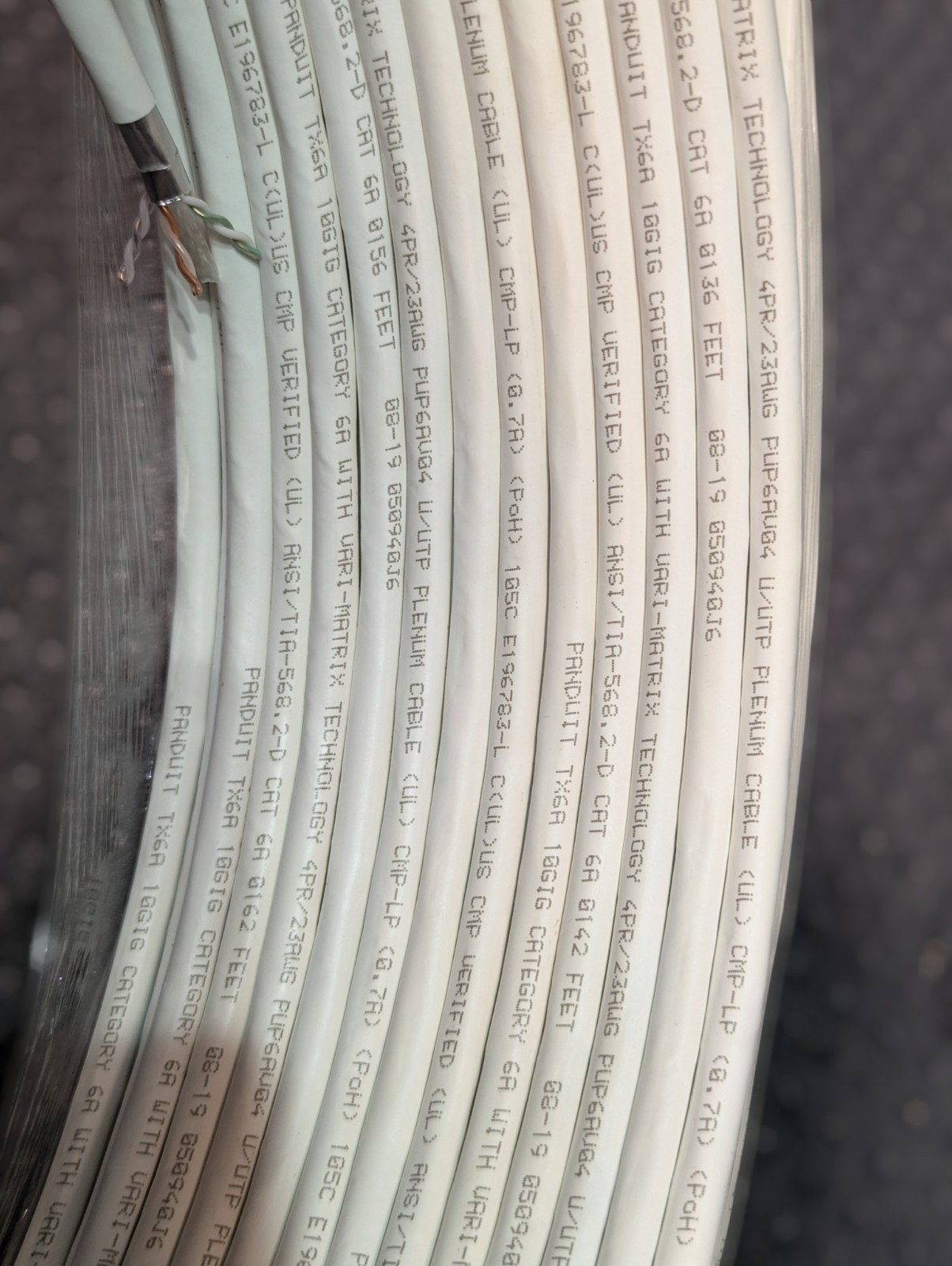 Panduit TX6A 10G Vari-Matrix, Plenum U/UTP, CMP Cat 6A, 4/23 AWG, White – 170Ft