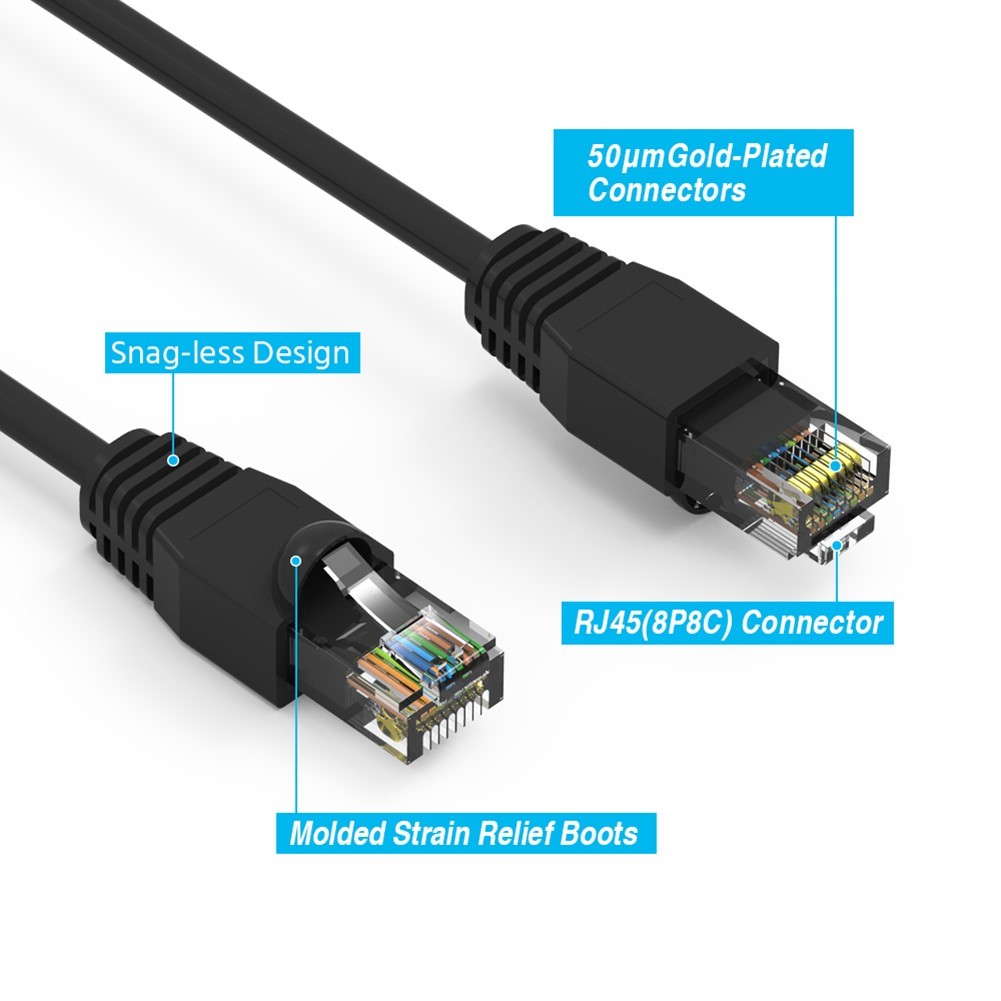 1-50FT Cat6A RJ45 Network Ethernet UTP Patch Cable Booted Cord Copper Black LOT