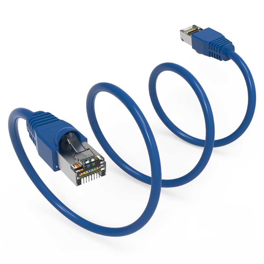 1ft-25ft Cat6A Network Ethernet Modem 26AWG Double Shielded Cable Molded Blue