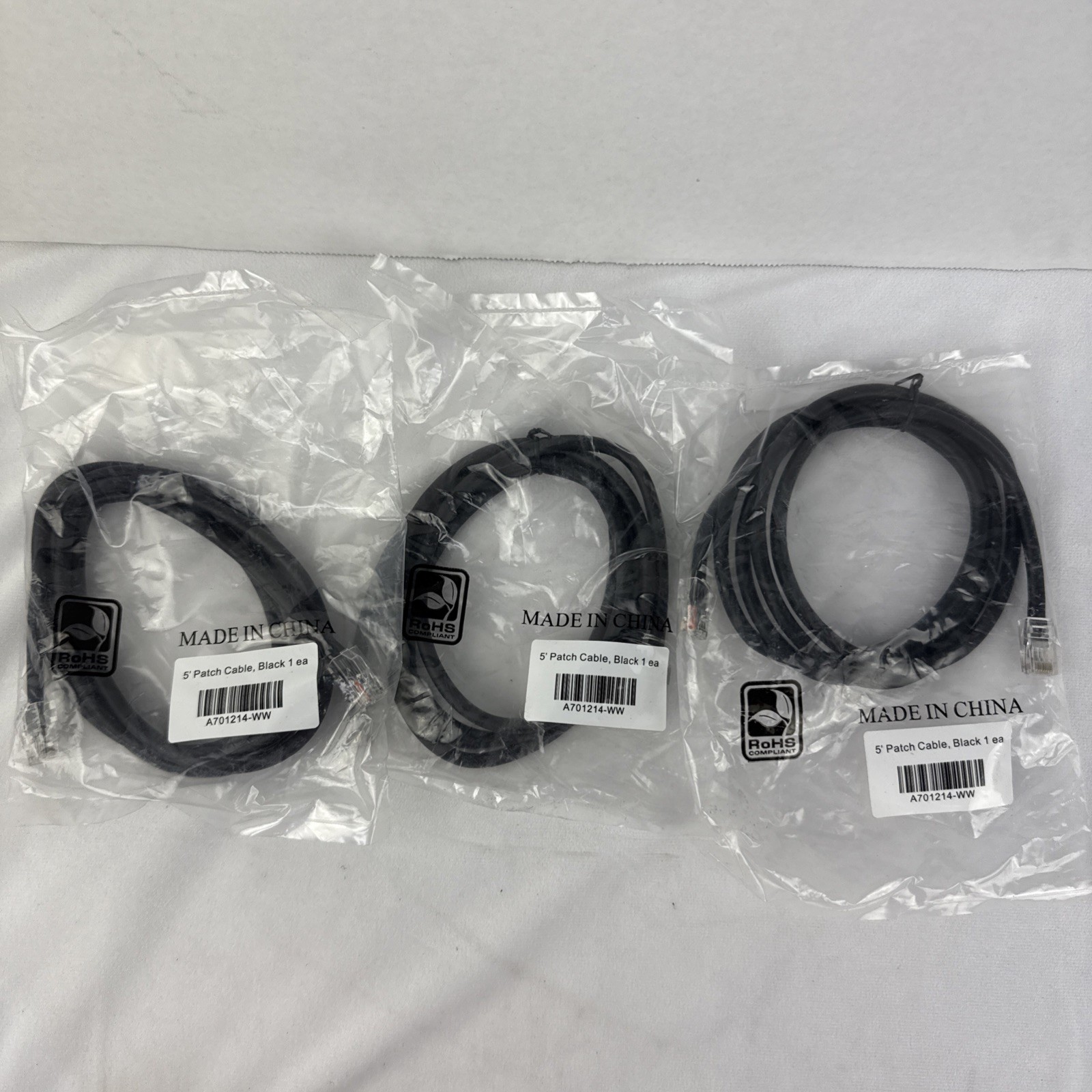 Lot of 3 Cat6 5ft Black Patch Ethernet Cable RoHS Compliant