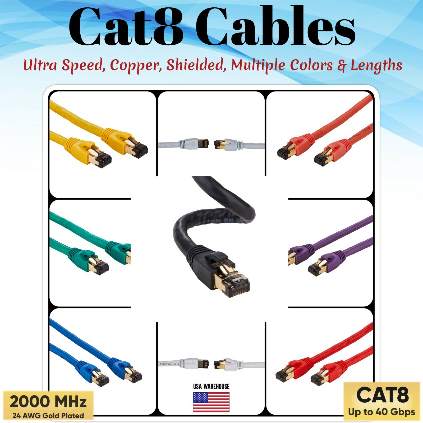 CAT8 Gold Plated Shielded Ethernet Patch Cable Network High Speed S/FTP LAN Lot