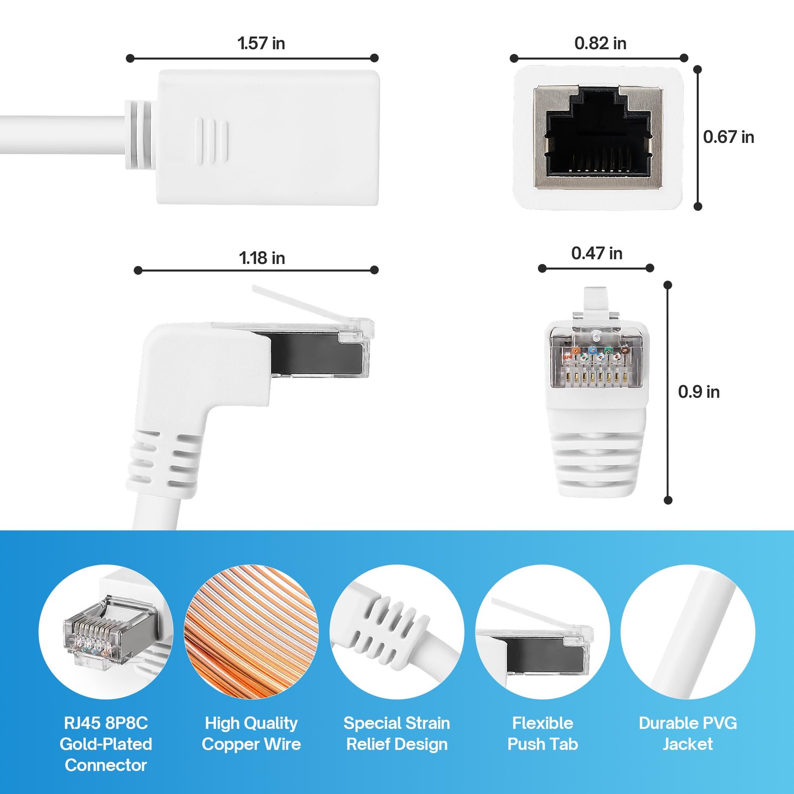 4PCS Cat6 Ethernet Extension Cable 90 Degree RJ45 Male To Female LAN Adapter 3FT