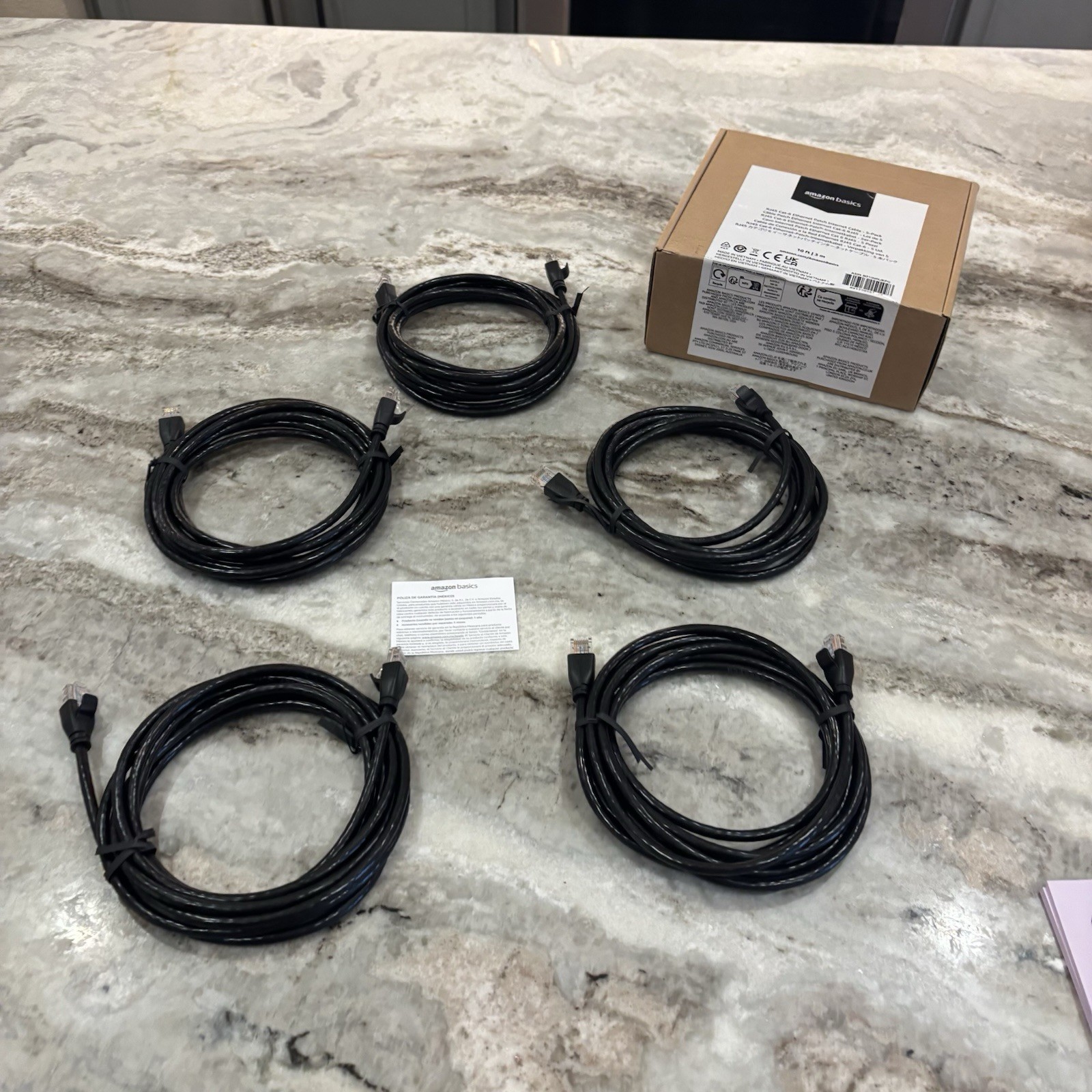 5-pack – RJ45 CAT-6 Ethernet Patch Internet Cable – Black – 10 ft/3 m NEW