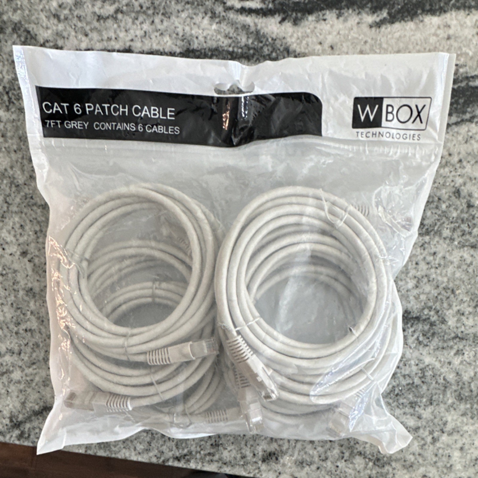 W Box Technologies Cat 6 Patch Cable 7ft Molded Snagless 100% Copper Gray 6-Pack