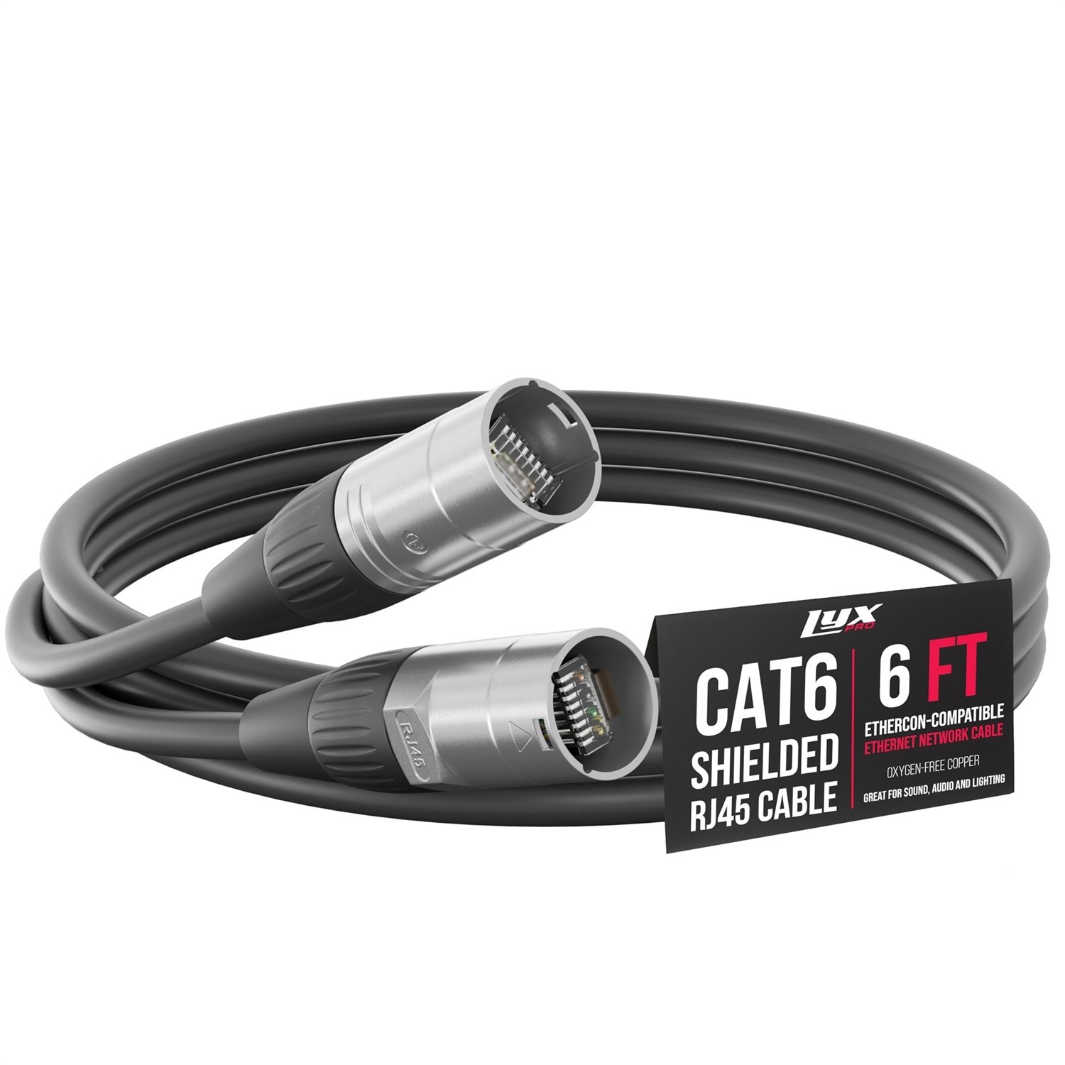 LyxPro 6ft Shielded CAT6 Ethercon RJ45 Cable Pro Audio Lighting Cable, Black