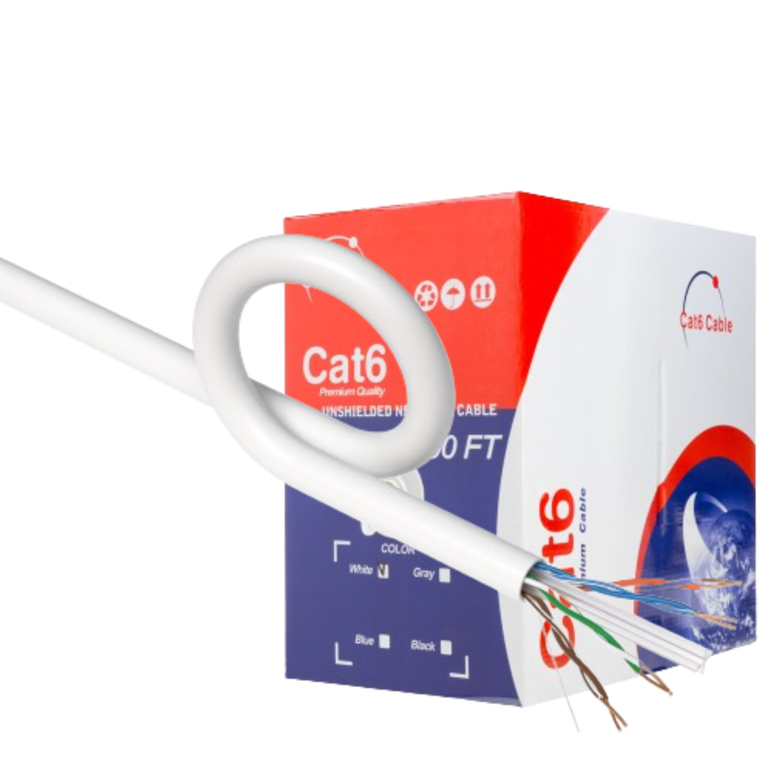 500FT CAT6 Cable CCA UTP Unshielded Solid 23AWG Ethernet LAN Network RJ45 White