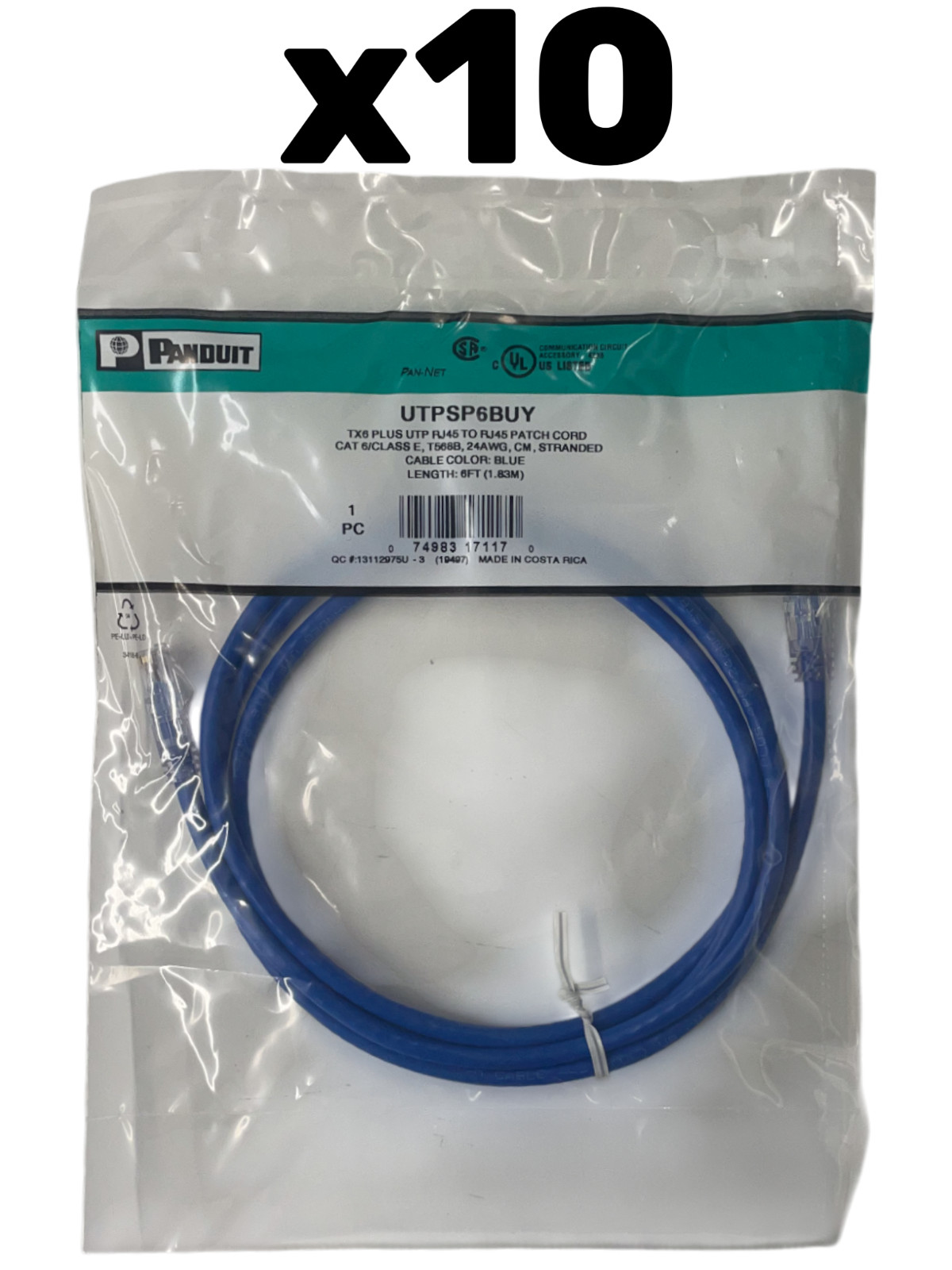 LOT x10 Panduit UTPSP6BUY 6ft Blue Cat 6 Class E Patch Cable Ethernet RJ-45 CM