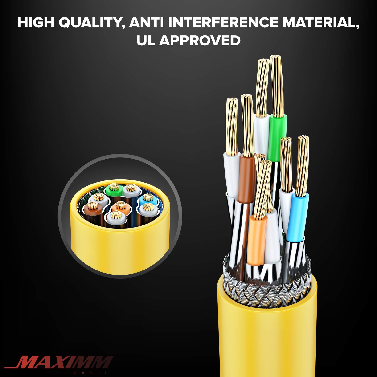 Yellow 100 ft Cat7 Ethernet Cable, Flat, 10Gbps, 600MHz, RJ45, LAN, Modem