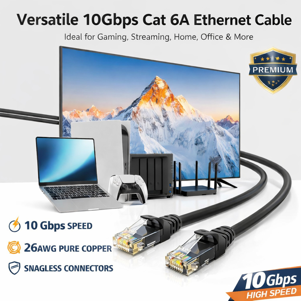 3 – 100ft Cat6A UTP Ethernet Cable 10Gbps Pure Copper RJ45 Patch Cord Black Bulk