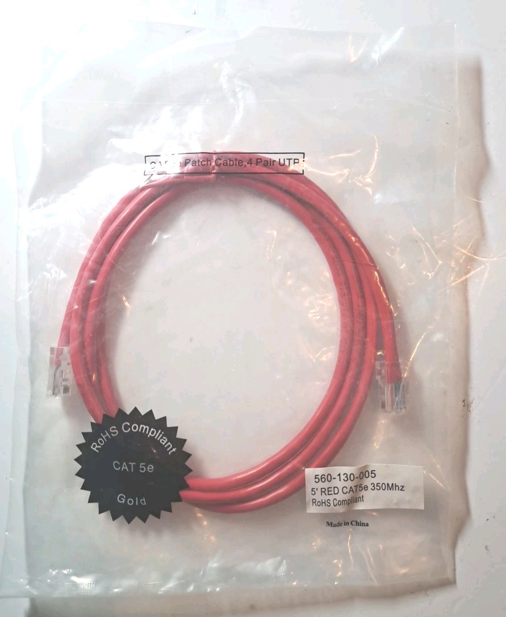 Legrand 5′ Red Cat5e Ethernet Patch Cable, 350Mhz, RoHS Compliant NEW