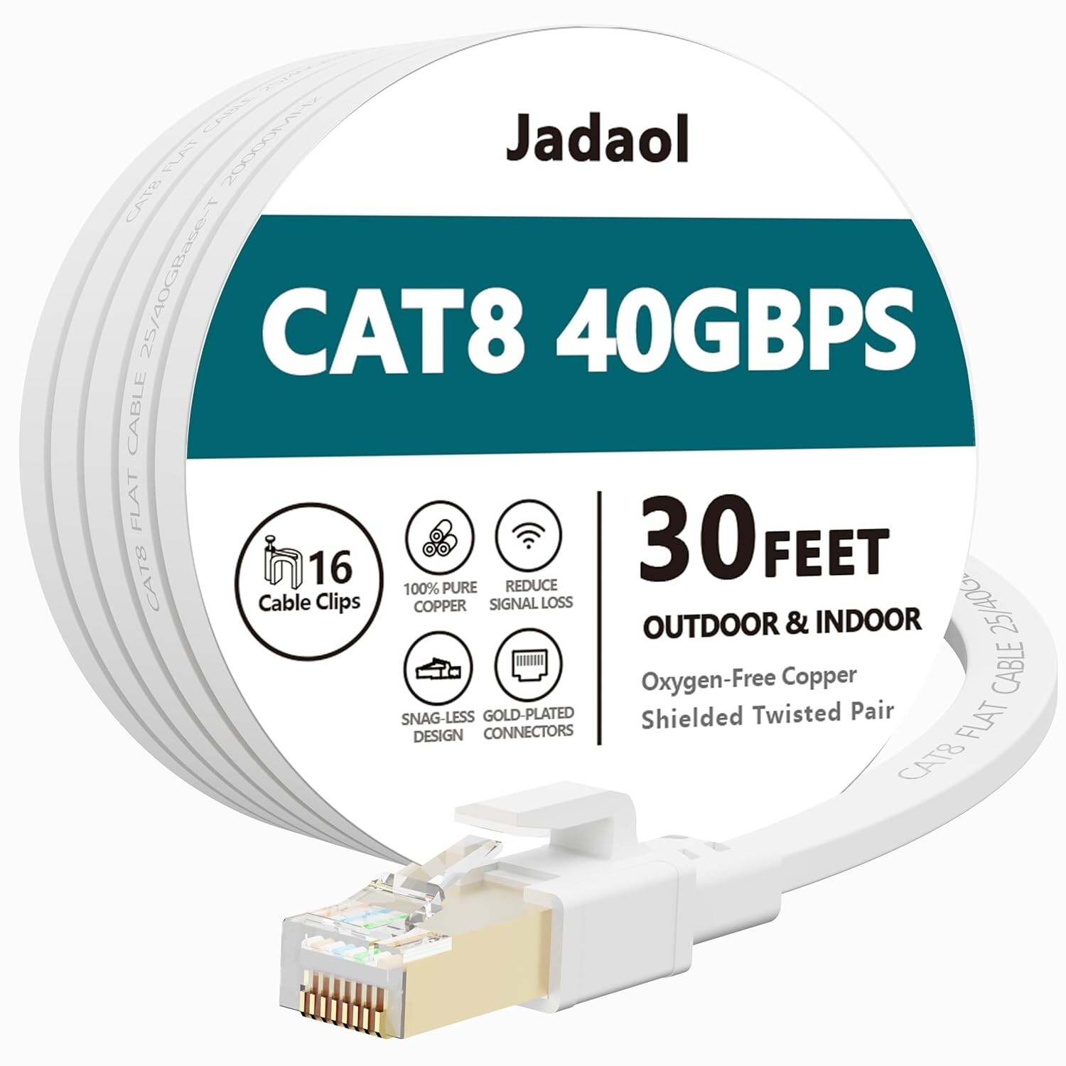 Cat8 Ethernet Cable Outdoor Indoor 30FT High Speed 40Gbps Weatherproof LAN