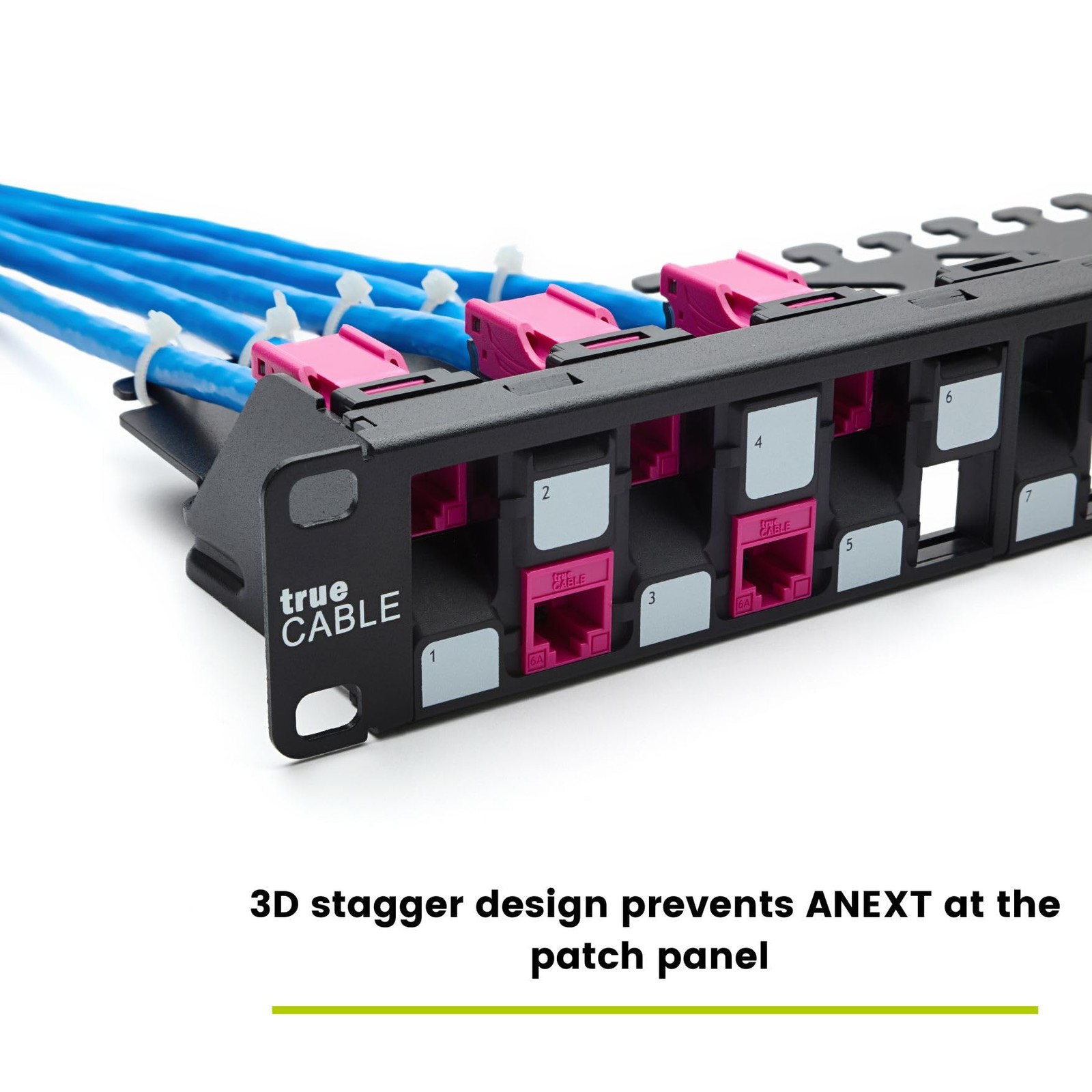 trueCABLE 3-D Staggered 24 Port 19” Toolless Modular Patch Panel, Unshielded,…