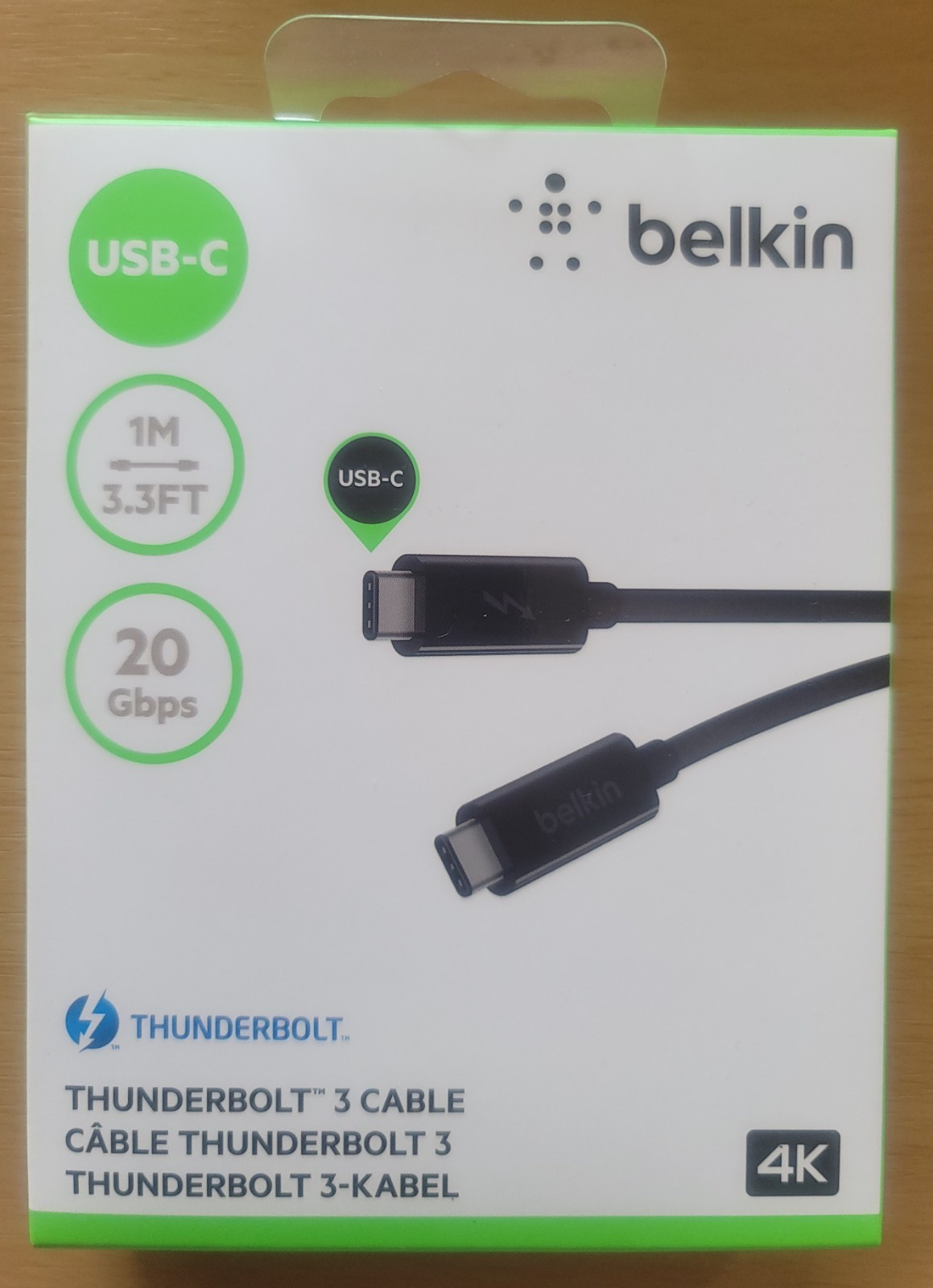 NEW Belkin Thunderbolt 3 4K USB-C To USB C Data Transfer Cable 1M 3.3ft 20GBps