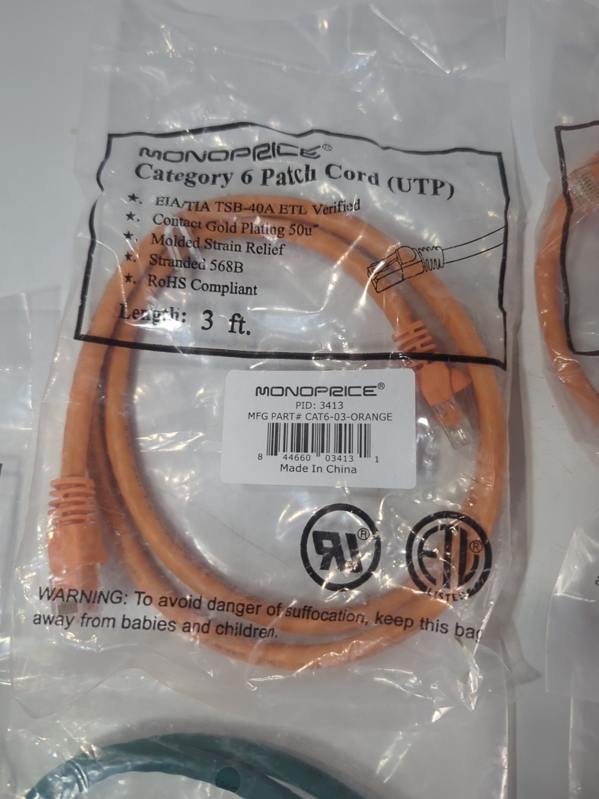 9x NEW Monoprice Category 6 CAT Patch Cords UTP EIA/TIA TSB-40A ETL 1ft 2ft 3ft