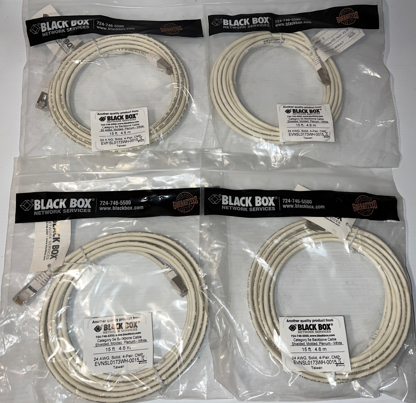 FOUR! 15’ Black Box Category 5e Backbone Cable 24 AWG Solid New Free Shipping