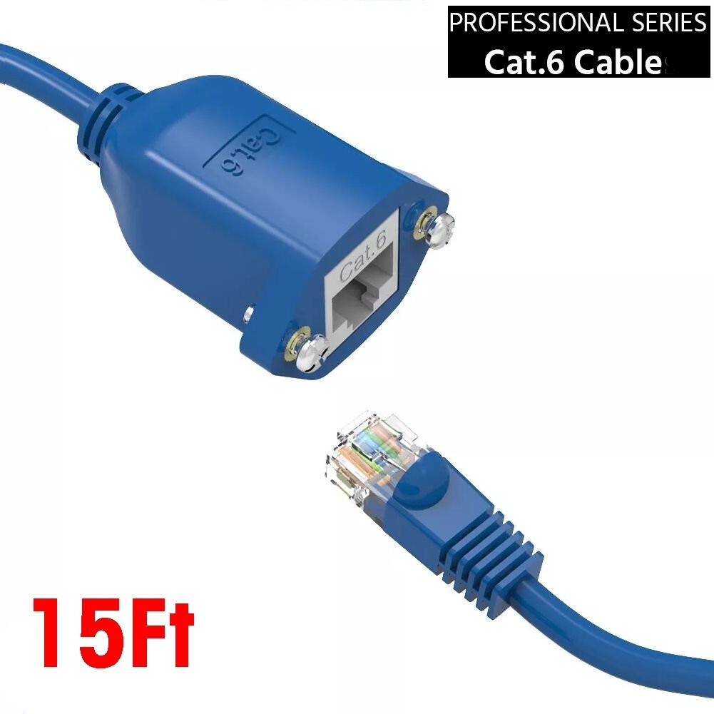 15Ft CAT6 RJ45 Male to Female Network Ethernet LAN Panel Mount Extension Cable