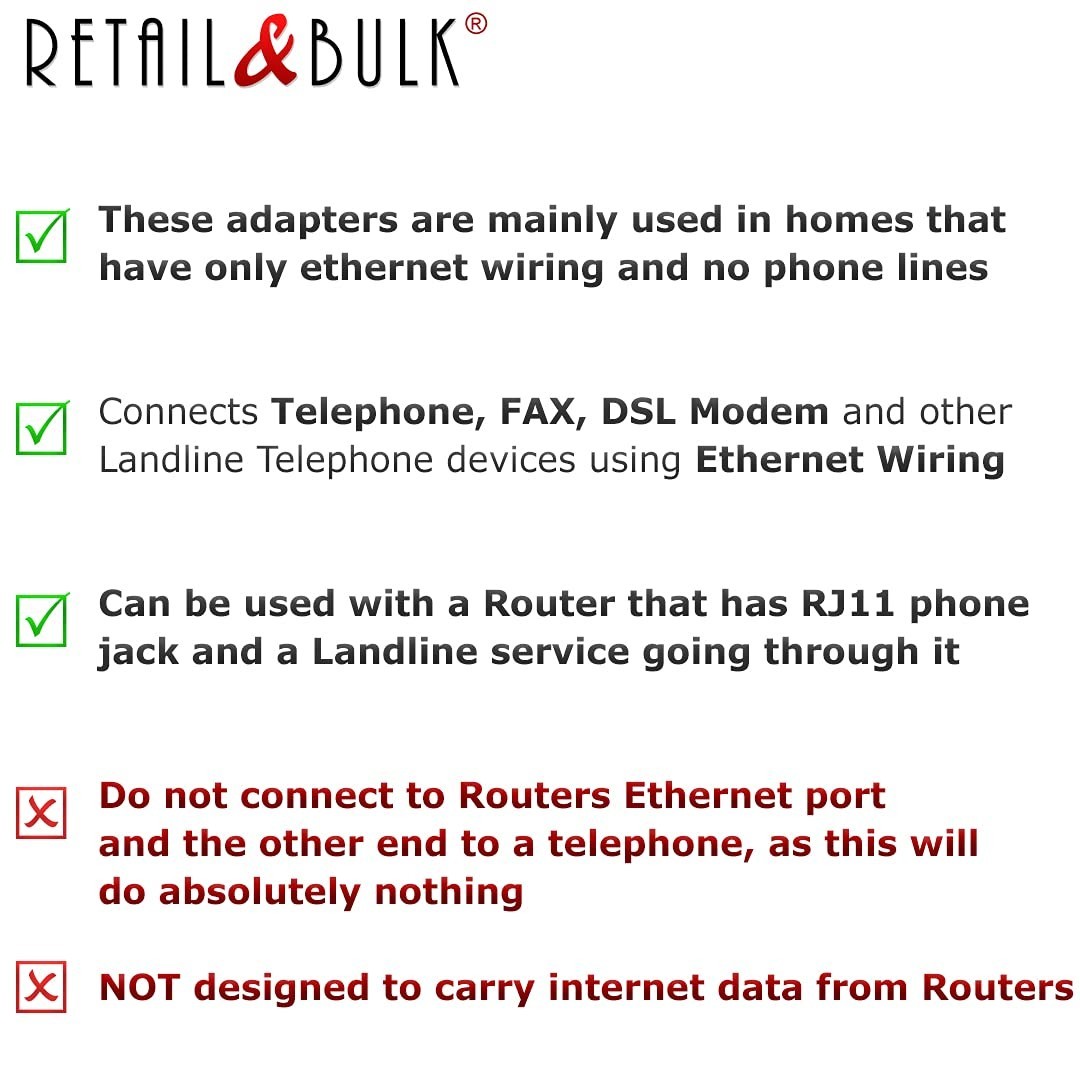 1-Pack RJ11 to RJ45 Adapter Phone Line to Ethernet – RJ11 Female to RJ45 Male…