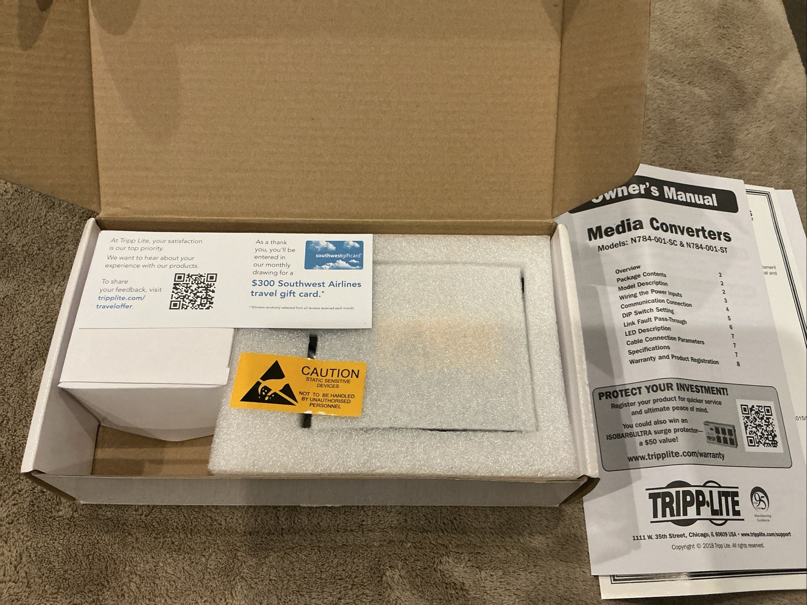 RoHS COMPLIANT Tripp Lite Ext MM Media Converter 10/100 FX/TX ST/RJ45