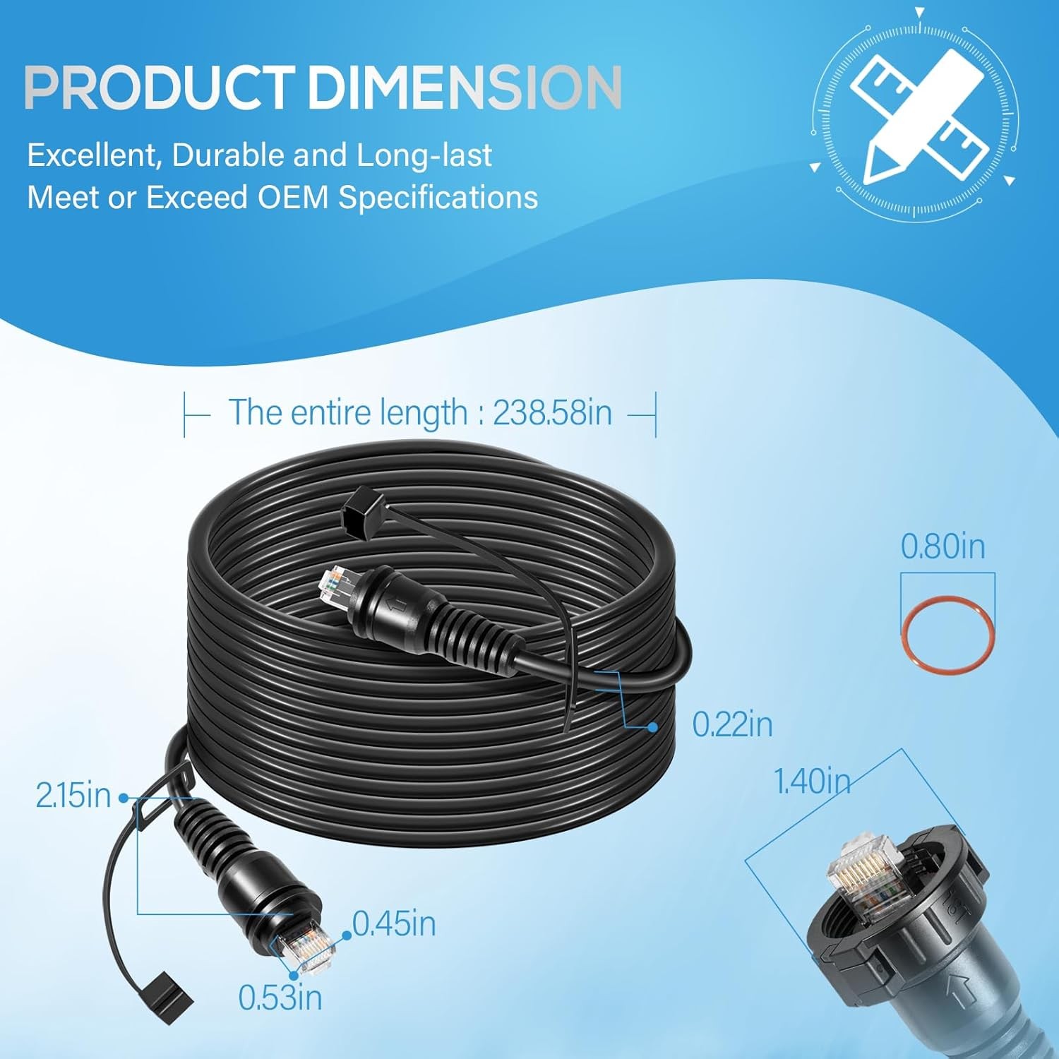 20 Feet Marine Network Cable 010-11425-10 for Garmin RJ-45, GPSMAP, ECHOMAP Plus