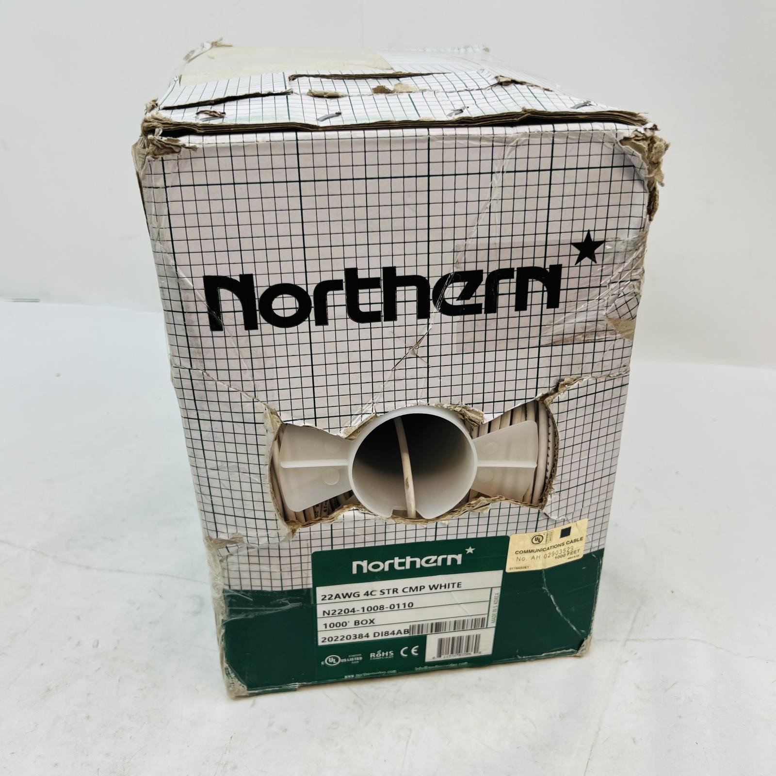 Northern 22AWG 4C STR CMP White Communication Cable, 1000ft Pull Box