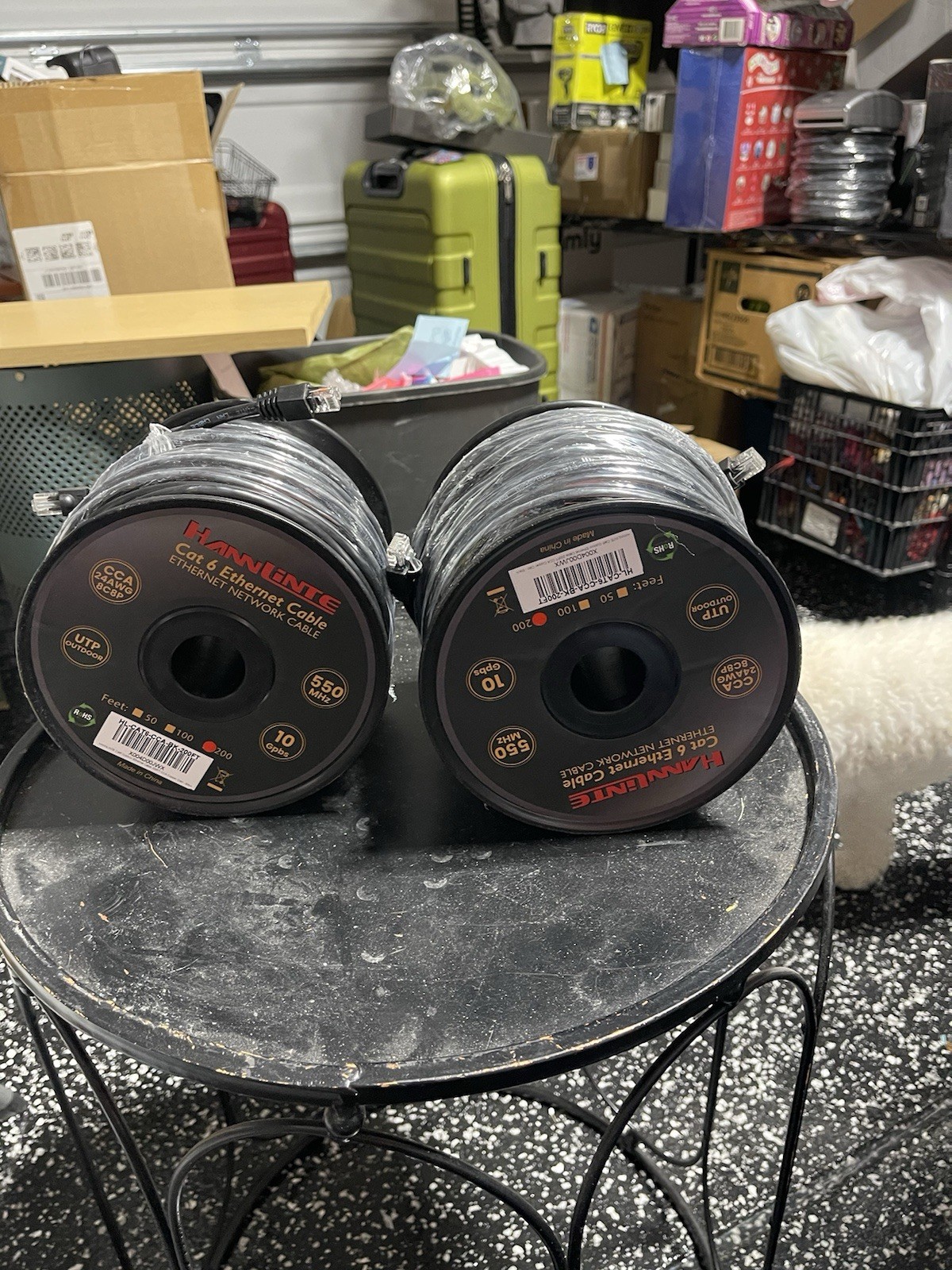 HANNLINTE Cat 6 Outdoor Ethernet Cable 200FT 24AWG 550MHz HL-CAT6-CCA-BK 1 Roll