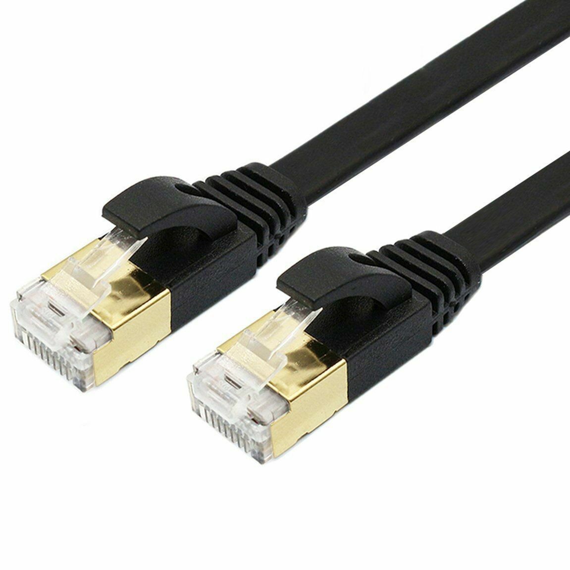 15FT Cat 7 Flat Ethernet Cable 10Gbps High Speed Internet Cord Black LAN Cord US
