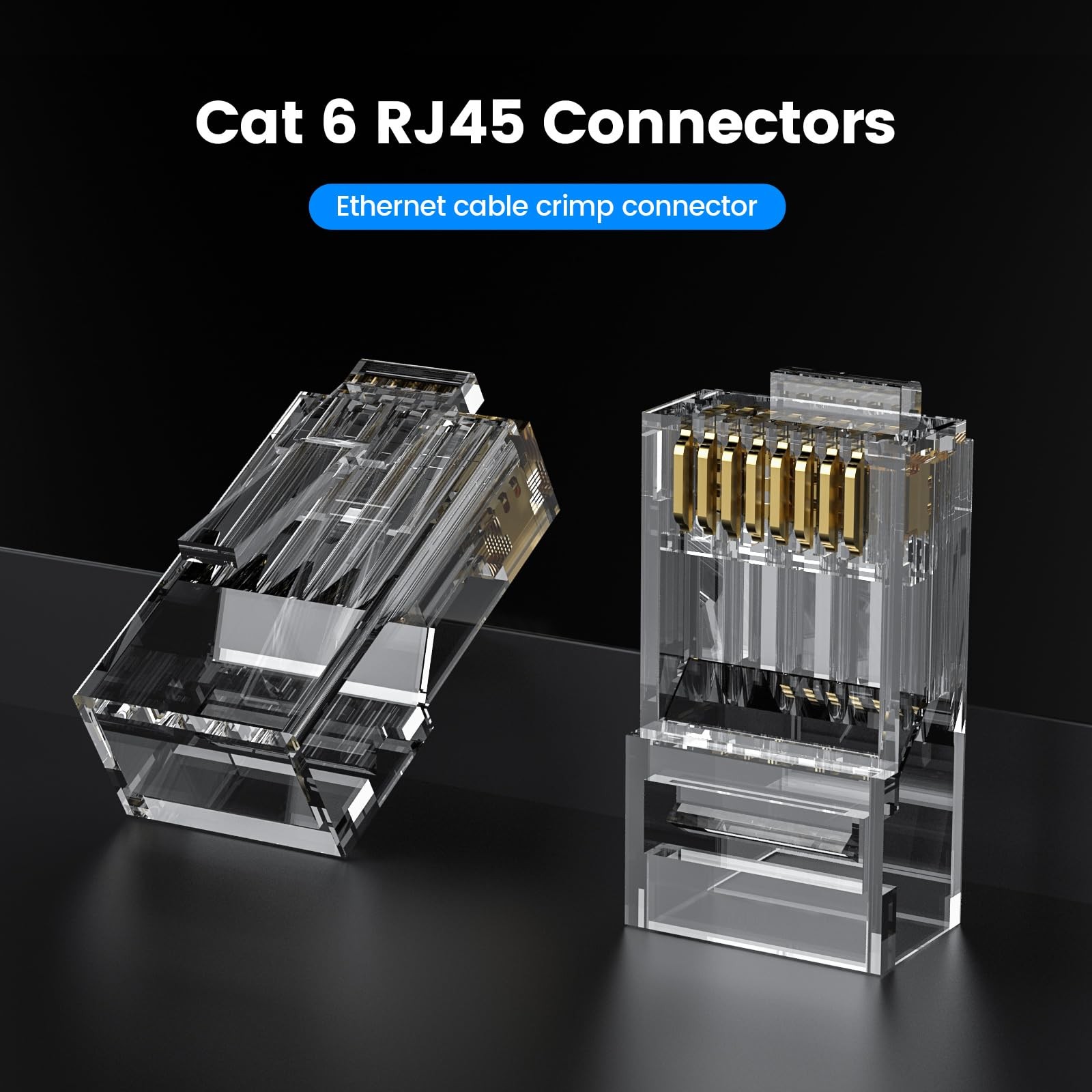 100 PCS RJ45 Connectors Cat 6 Unshielded Modular Plug For Stranded UTP Cable