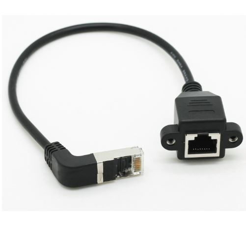 2pcs RJ45 Male Angled to Female Panel Mount Ethernet LAN Network Extension Cable