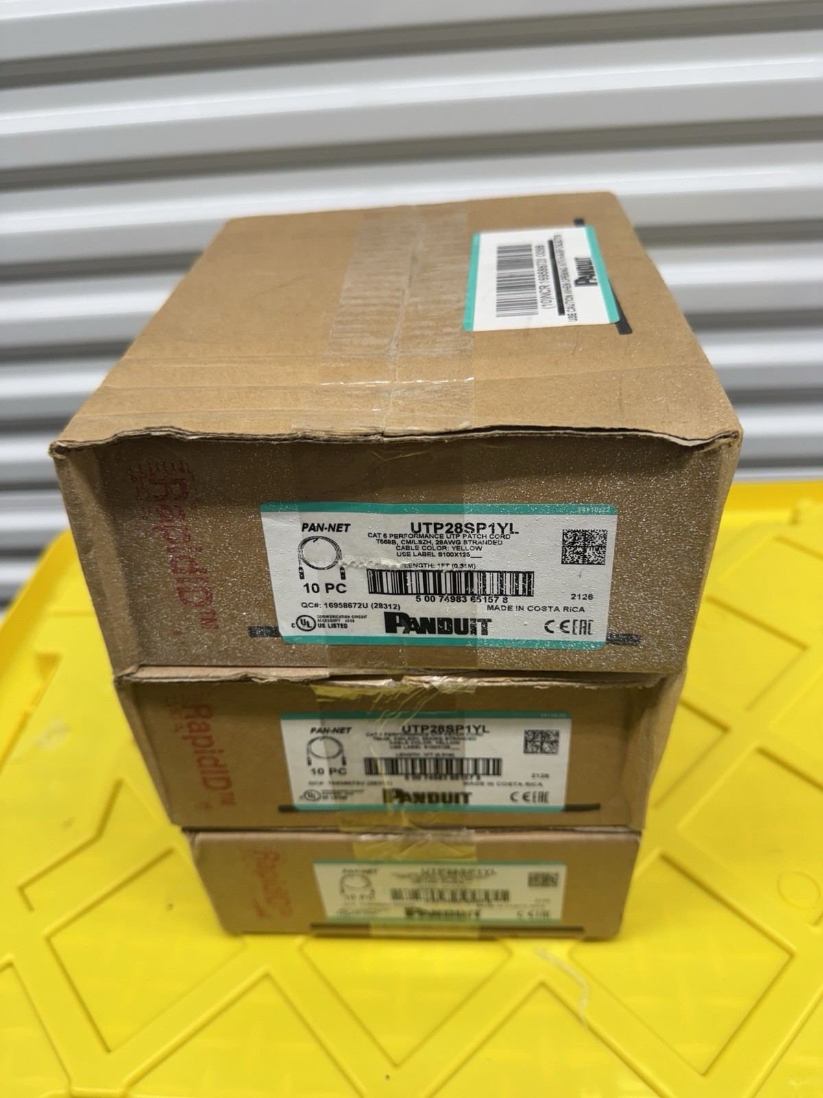 Panduit UTP28SP1YL Cat6 1Ft Yellow 28AWG Patch Cords Lot of 10 New