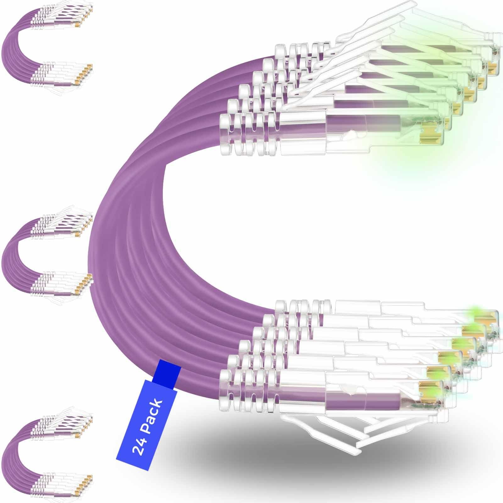 Cat6a Ethernet Patch Cables 1ft 24 Pack Slim Snagless Purple 10G Support