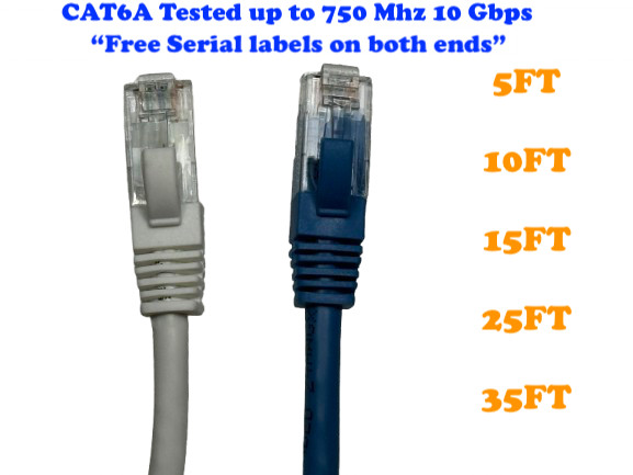 5FT-35FT CAT6A Ethernet UTP Network Patch Cord Snagless 24AWG White Blue