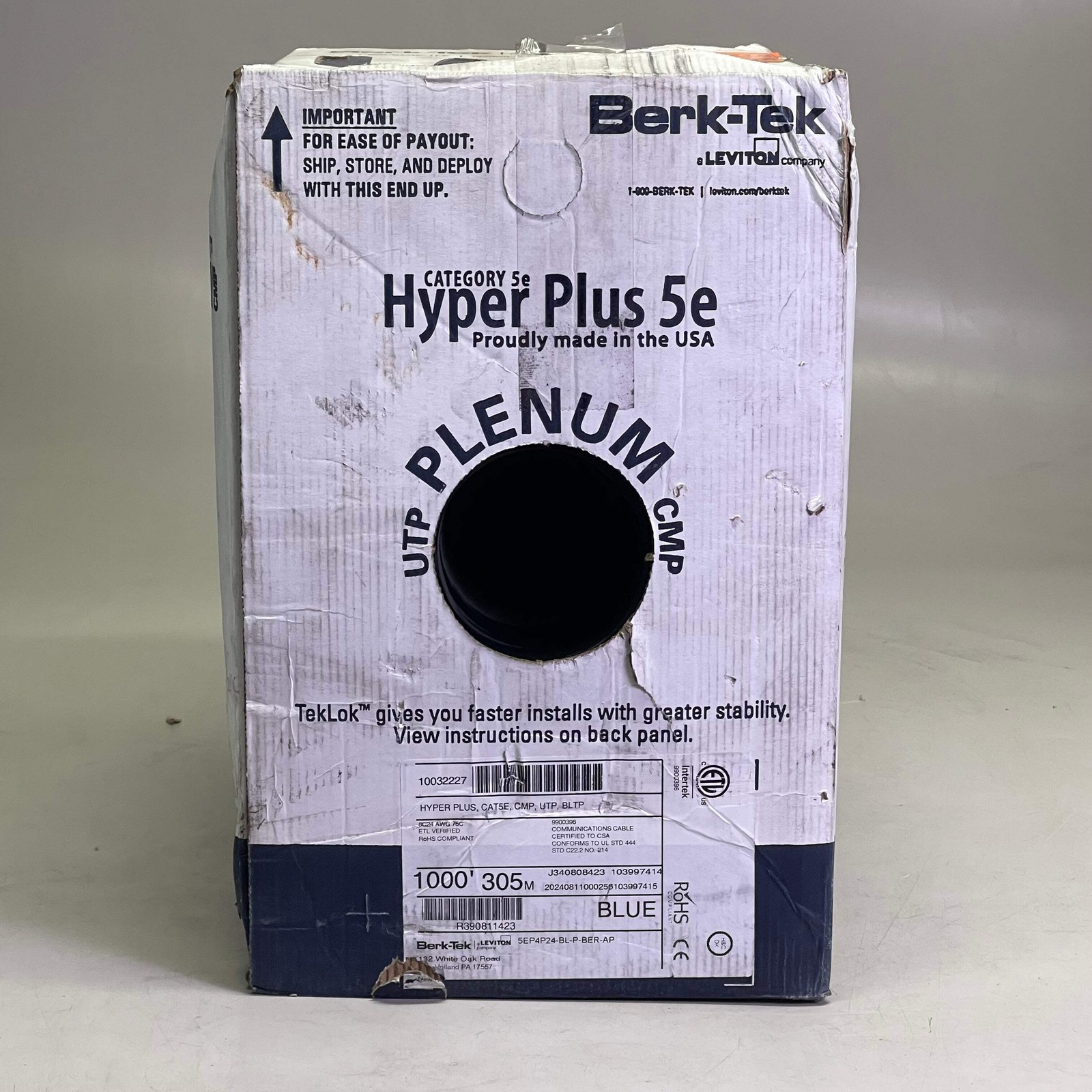 BERK-TEK Hyper Plus 5e Cat 5e UTP Cable 1000′ Blue 10032227