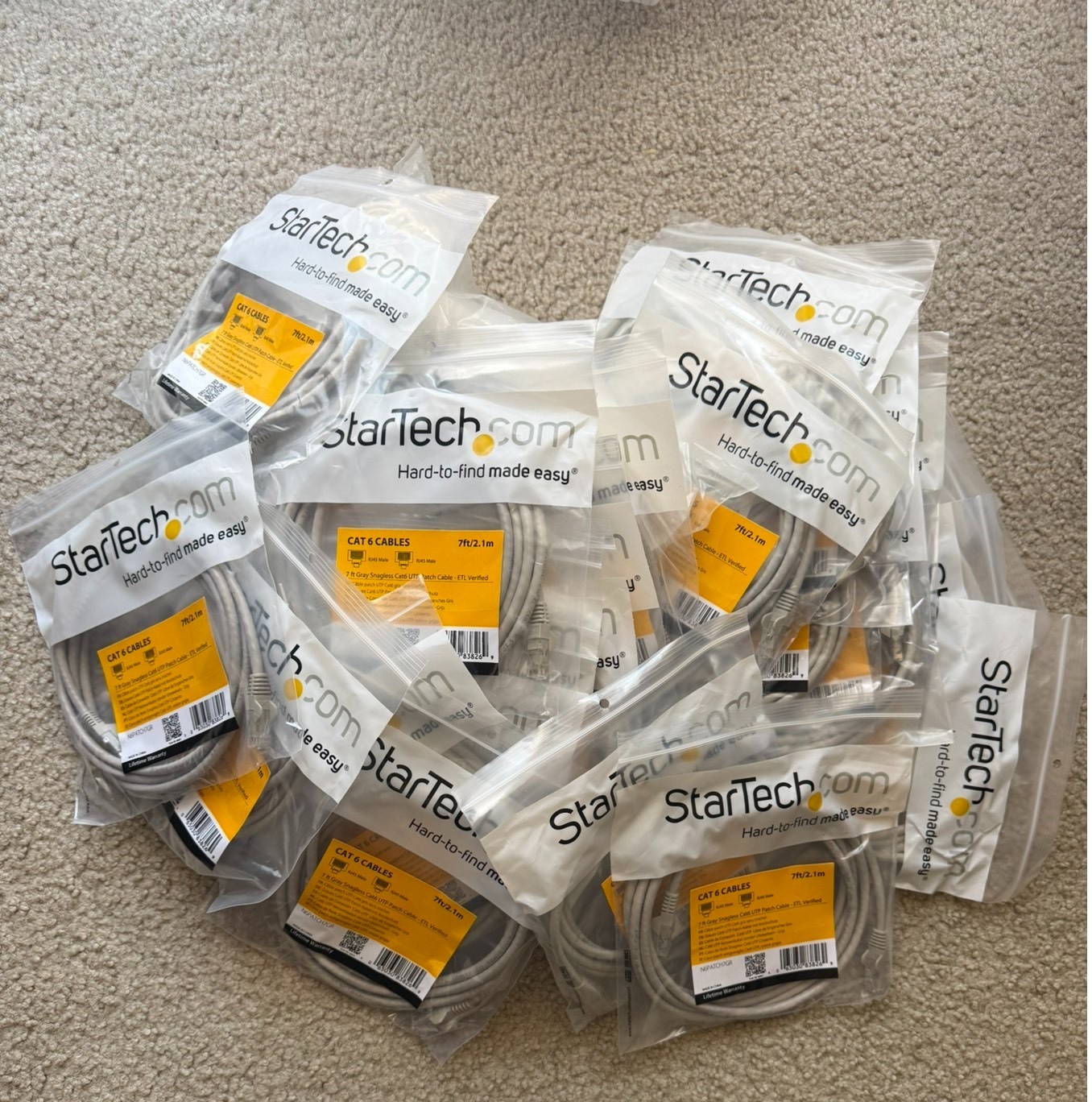 Lot of 35 StarTech Cat6 7 ft Gray UTP Ethernet Patch Cables – Brand New
