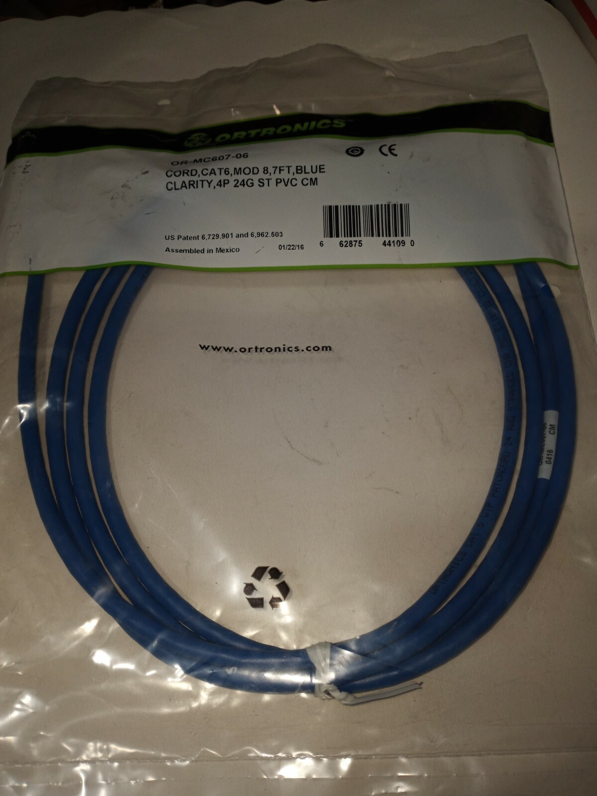NEW 2PCS ORTRONICS OR-MC607-06 CORD CAT6 MOD 8 7FT BLUE CLARITY 4P 24G ST PVC CM