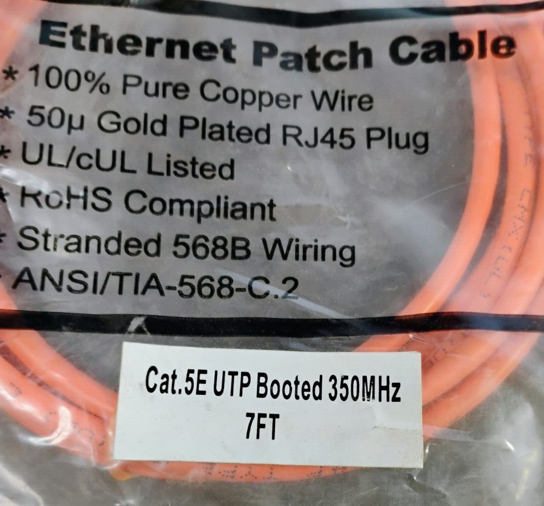ETHERNET PATCH CABLE *LOT of 10* 7FT COPPER WIRE GOLD-PLATED RJ45 PLUG NEW