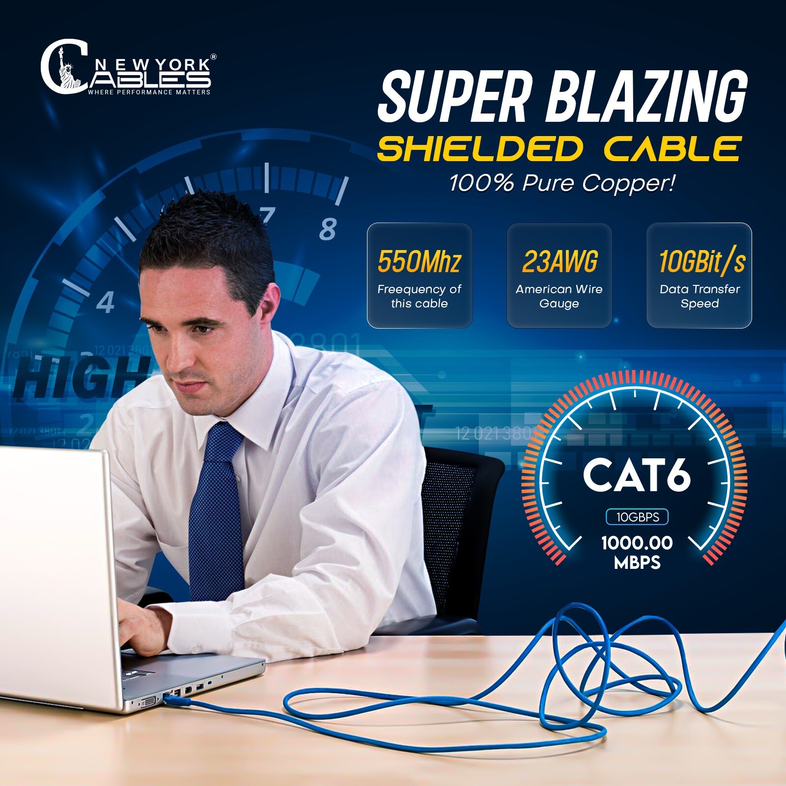 Copper Foil Shielded 1000ft Cat6 Plenum CMP 550Mhz F/UTP Ethernet LAN Cable Blue