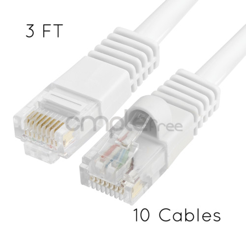 10x 3FT CAT5e Cable Ethernet Lan Network CAT5 RJ45 Patch Cord Internet White NEW