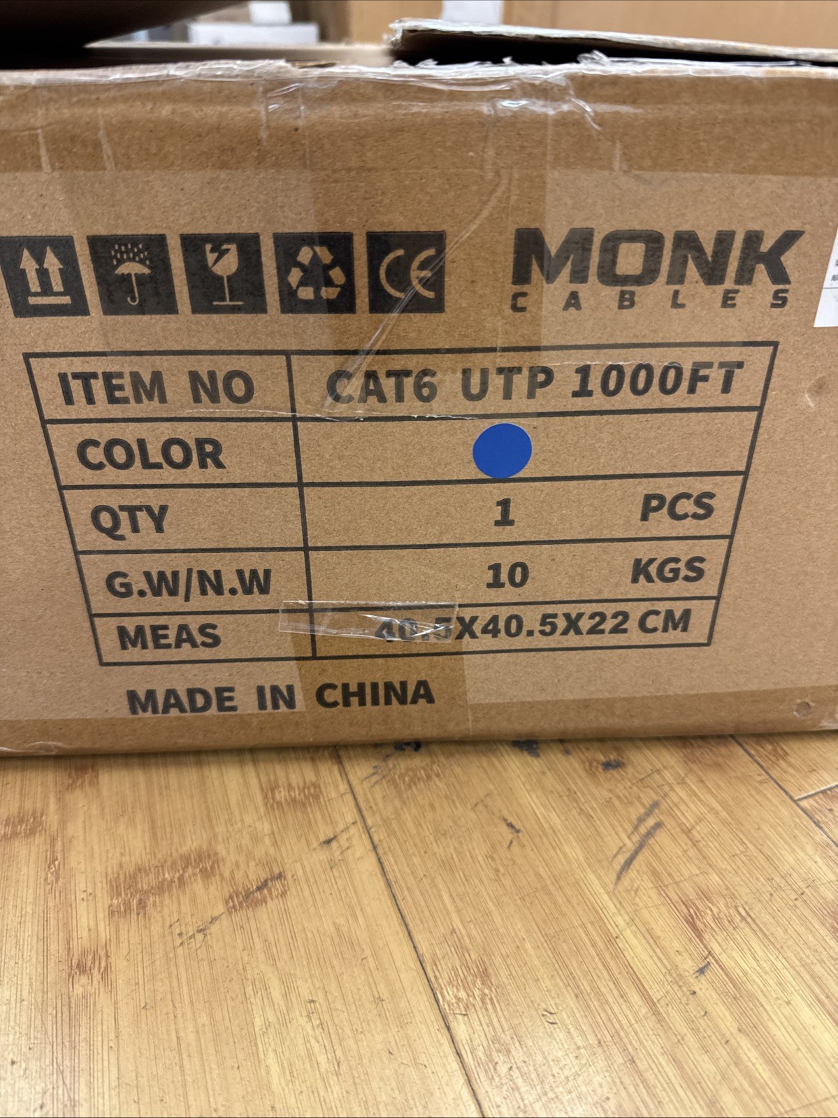 Monk Cables Cat6 Plenum CMP Rated Jacket 1000ft UTP 550MHz 23AWG Ethernet Blue