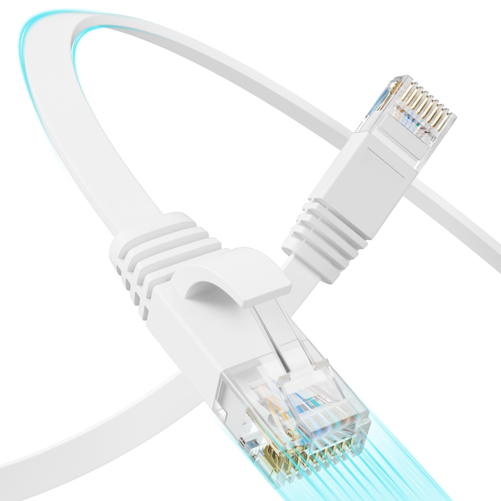 Mnlnbuao Cat 6 Flat Ethernet Cable 15 FT, UTP 10Gbps High-Speed 15FT, White