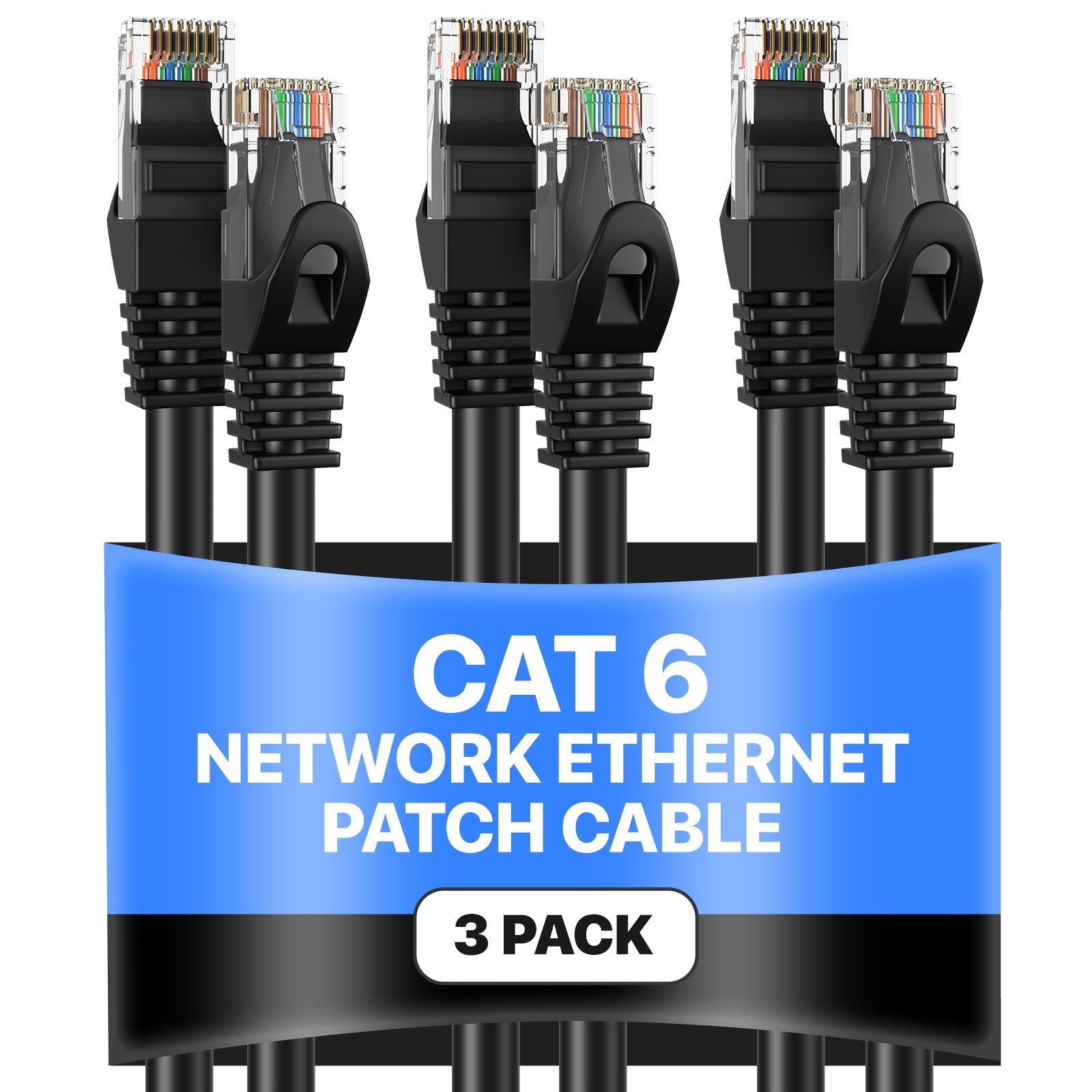 3-Pack – CAT6 Ethernet Cable LAN Network RJ45 Patch Cord 1.5FT-200FT, Black Lot