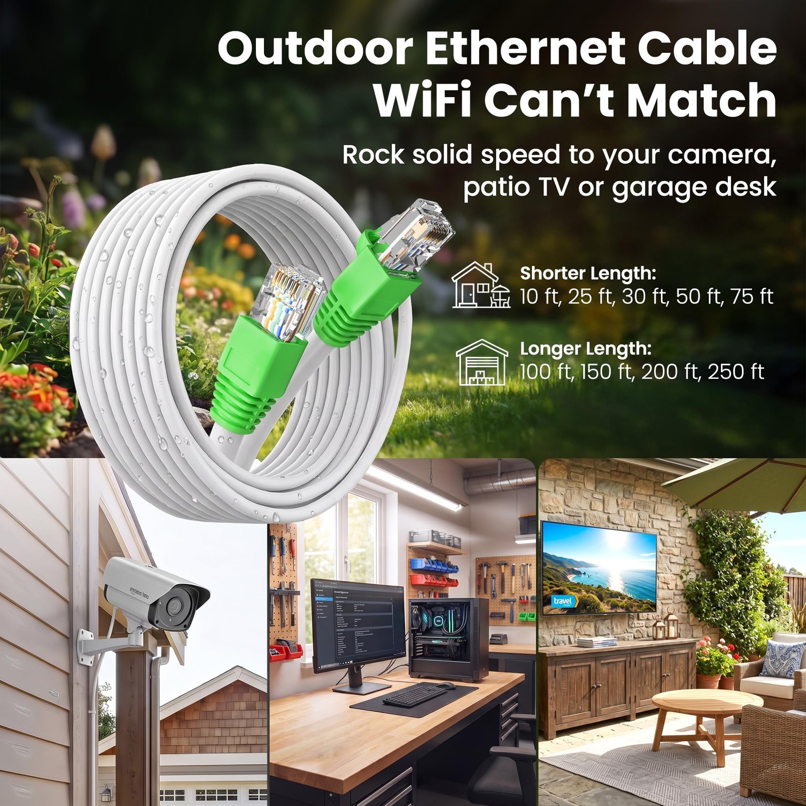 Cat6 Outdoor Ethernet Cable 25ft Waterproof Direct Burial CCA Copper Clad