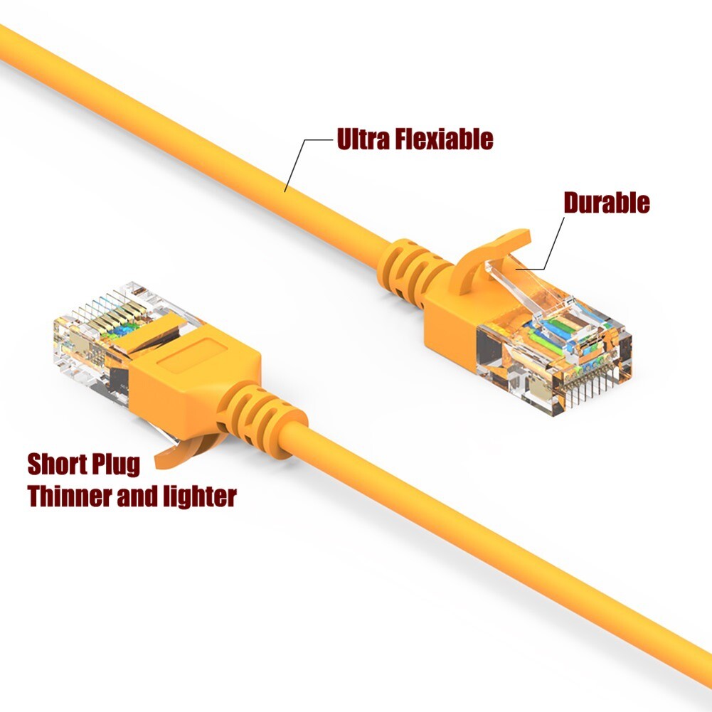 0.5-50FT Cat6A RJ45 Slim Ethernet LAN Network UTP Cable Copper Wire 28AWG Yellow