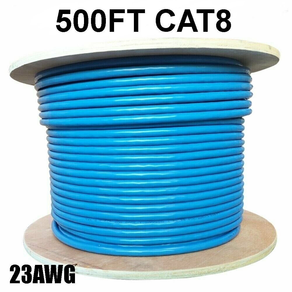 500FT CAT8 40Gbps 23AWG Network LAN Ethernet S/FTP Shielded Cable Wire Solid Blu