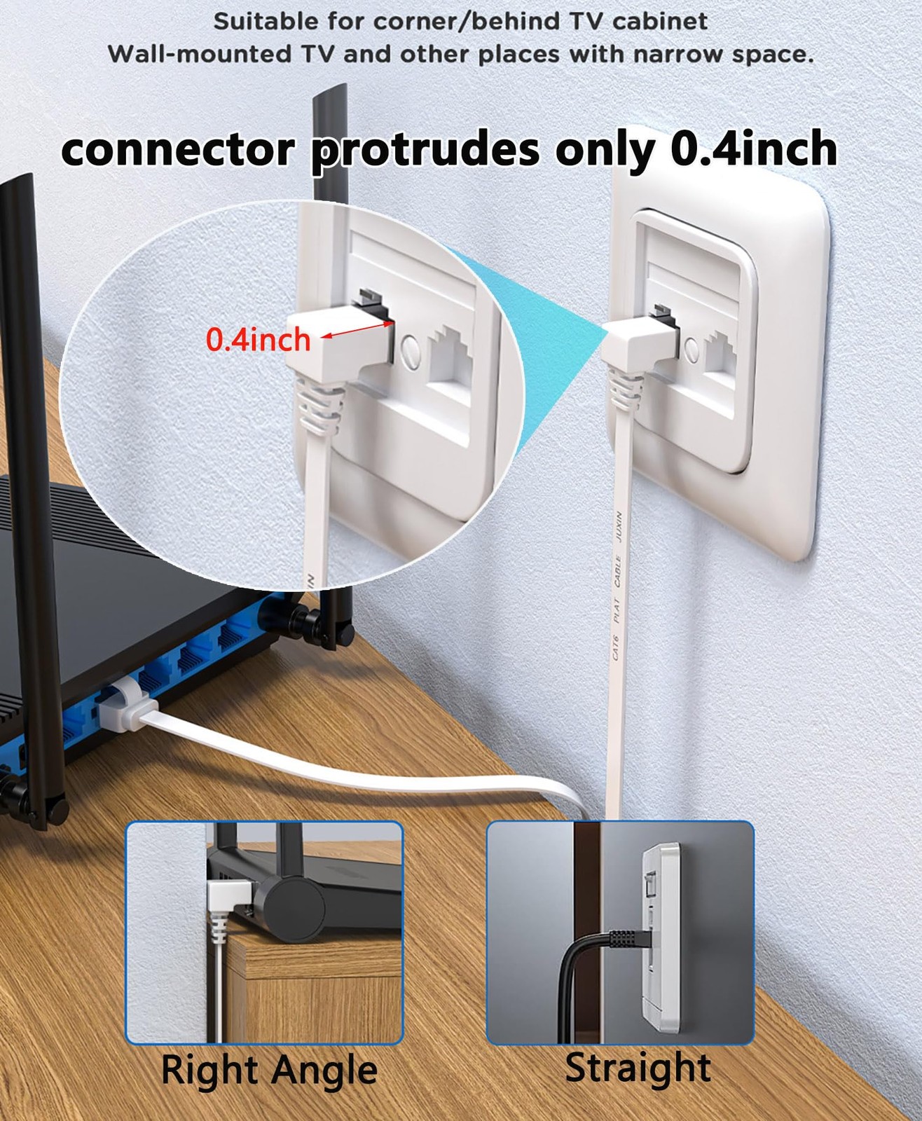 2 PCS Cat 6 Ethernet Cable 90 Degree Up Down Right Angle Flat 10Gbps 6ft