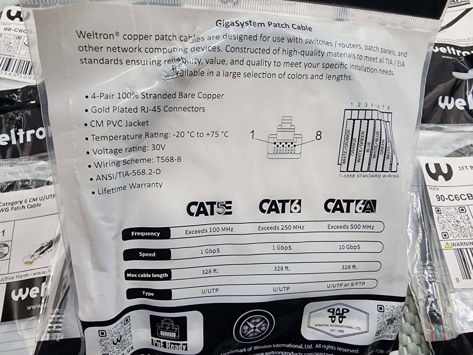 8x Cat6 24AWG Snagless Unshielded (UTP) CM Ethernet Network Patch Cable 1ft