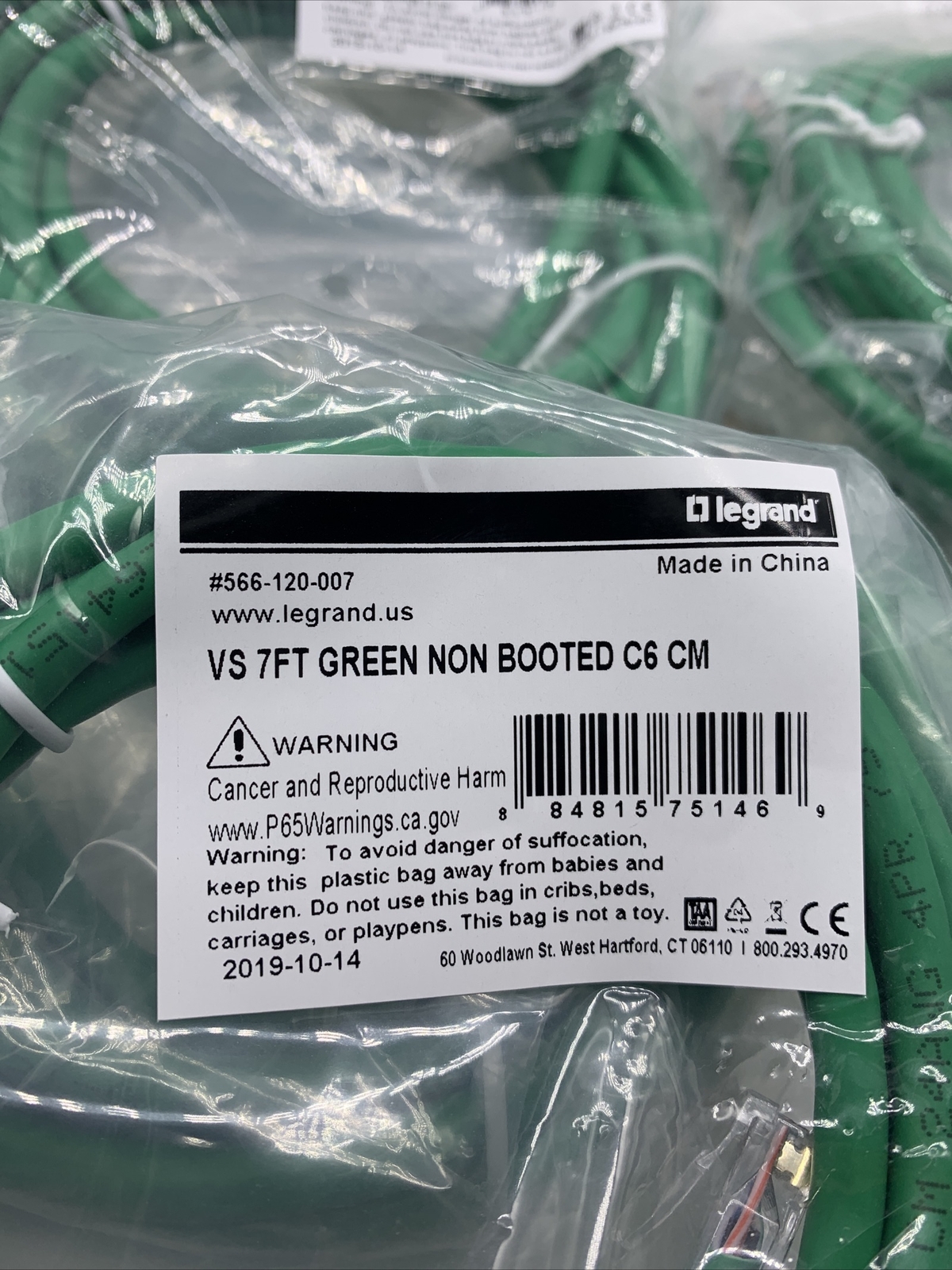 LEGRAND #566-120-007 VS 7 FT Green Non Booted C6 CM QTY 10
