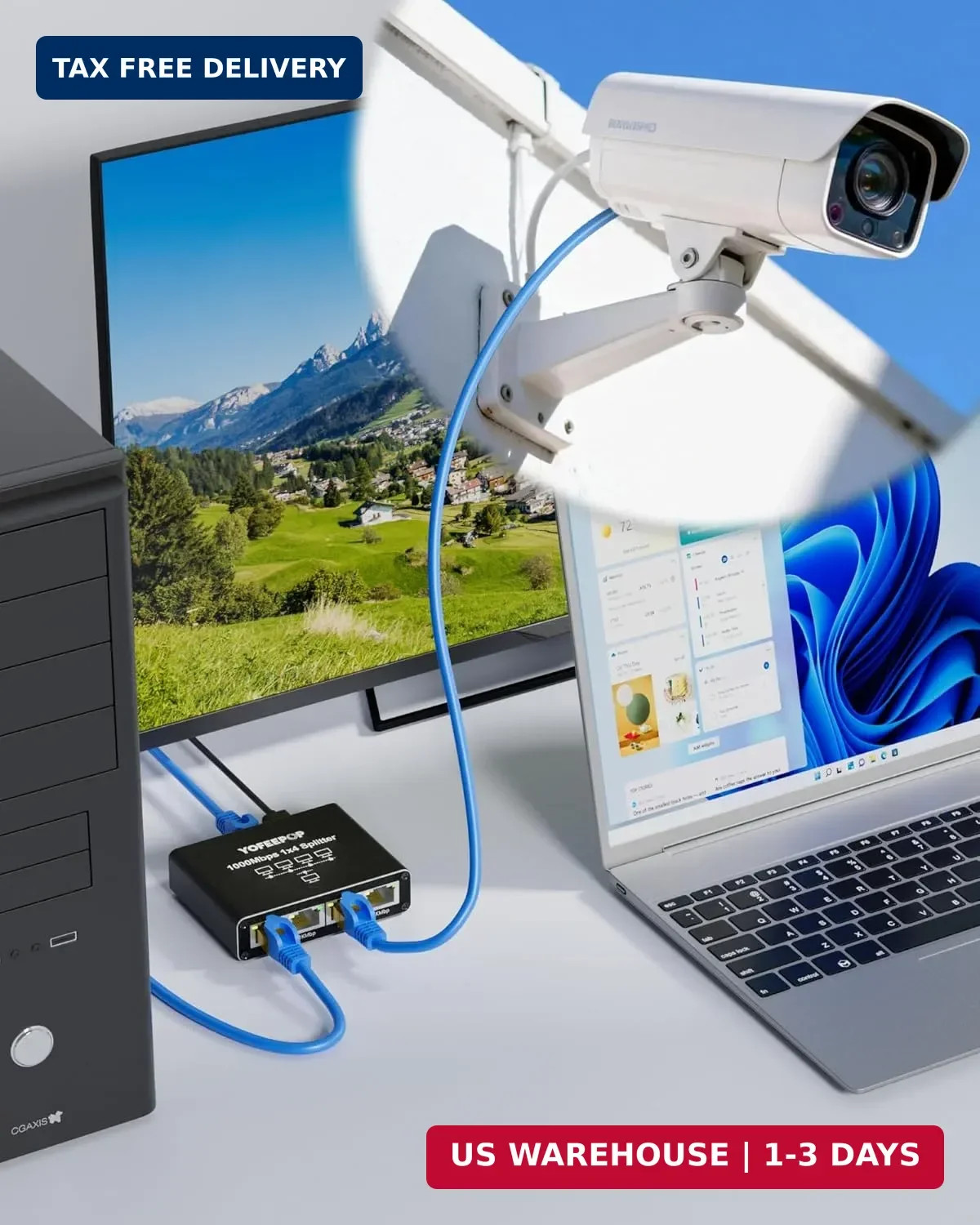 Internet Splitter 1 in 4 Out, Gigabit Ethernet LAN Splitter High Speed | 1000Mbp