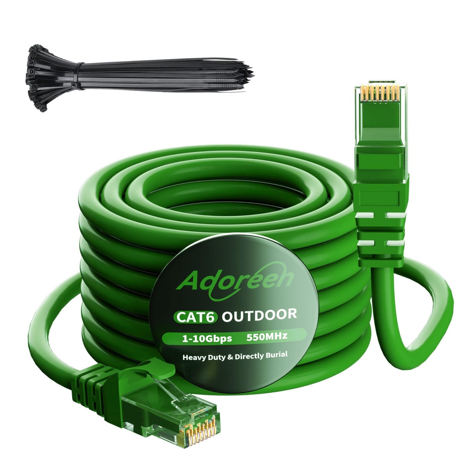 Adoreen Cat 6 Outdoor Ethernet Cable 35 Ft Green, High Speed Heavy Duty Long …