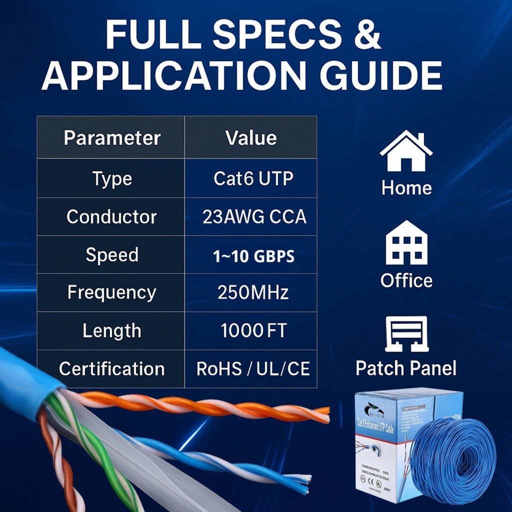 RJ45 CAT6 1000FT by JEVOLVE – Bulk Ethernet Cable for Internet, CCTV & LAN