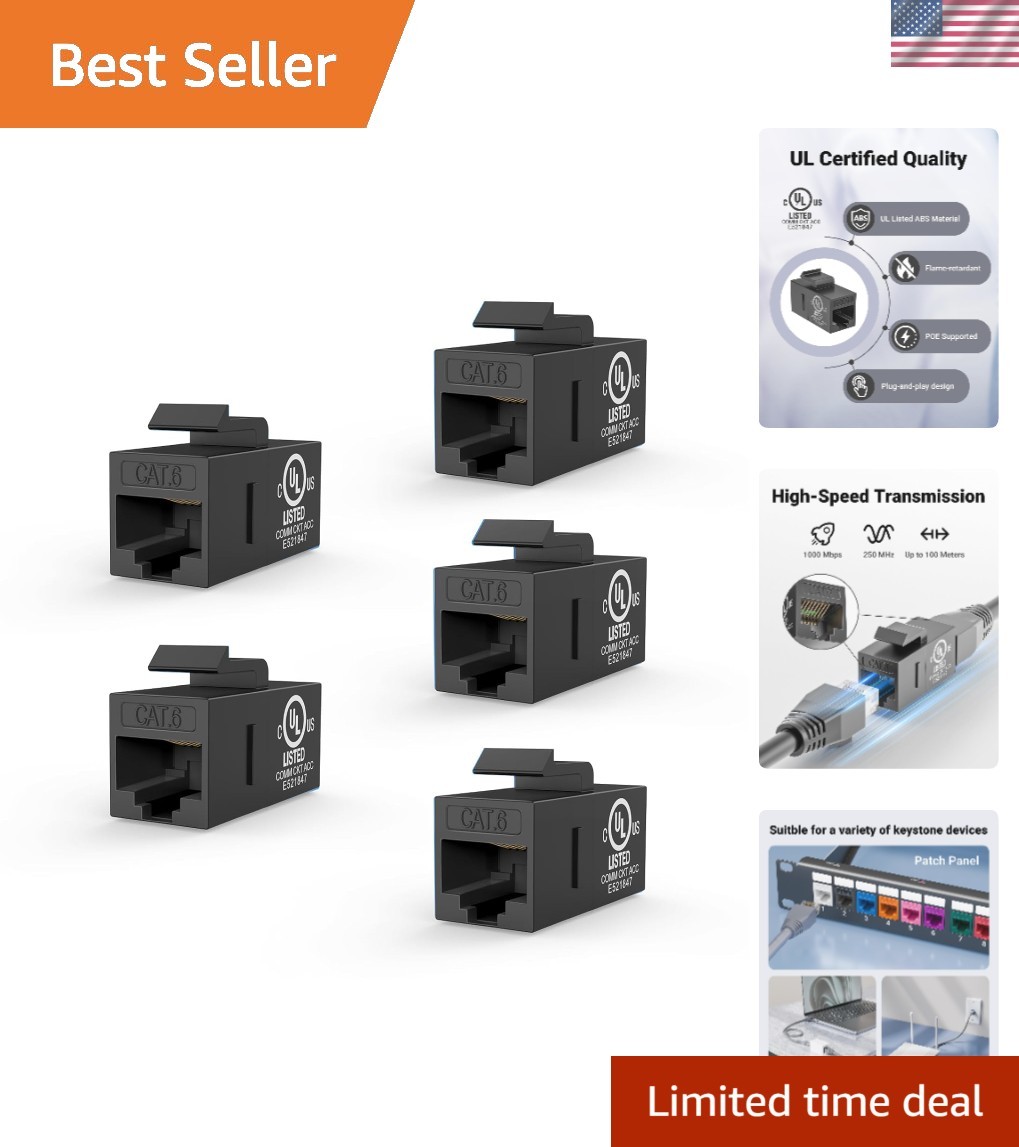 Fast 1 Gbps RJ45 Keystone Coupler Set – 5 Female-to-Female Ethernet Connectors
